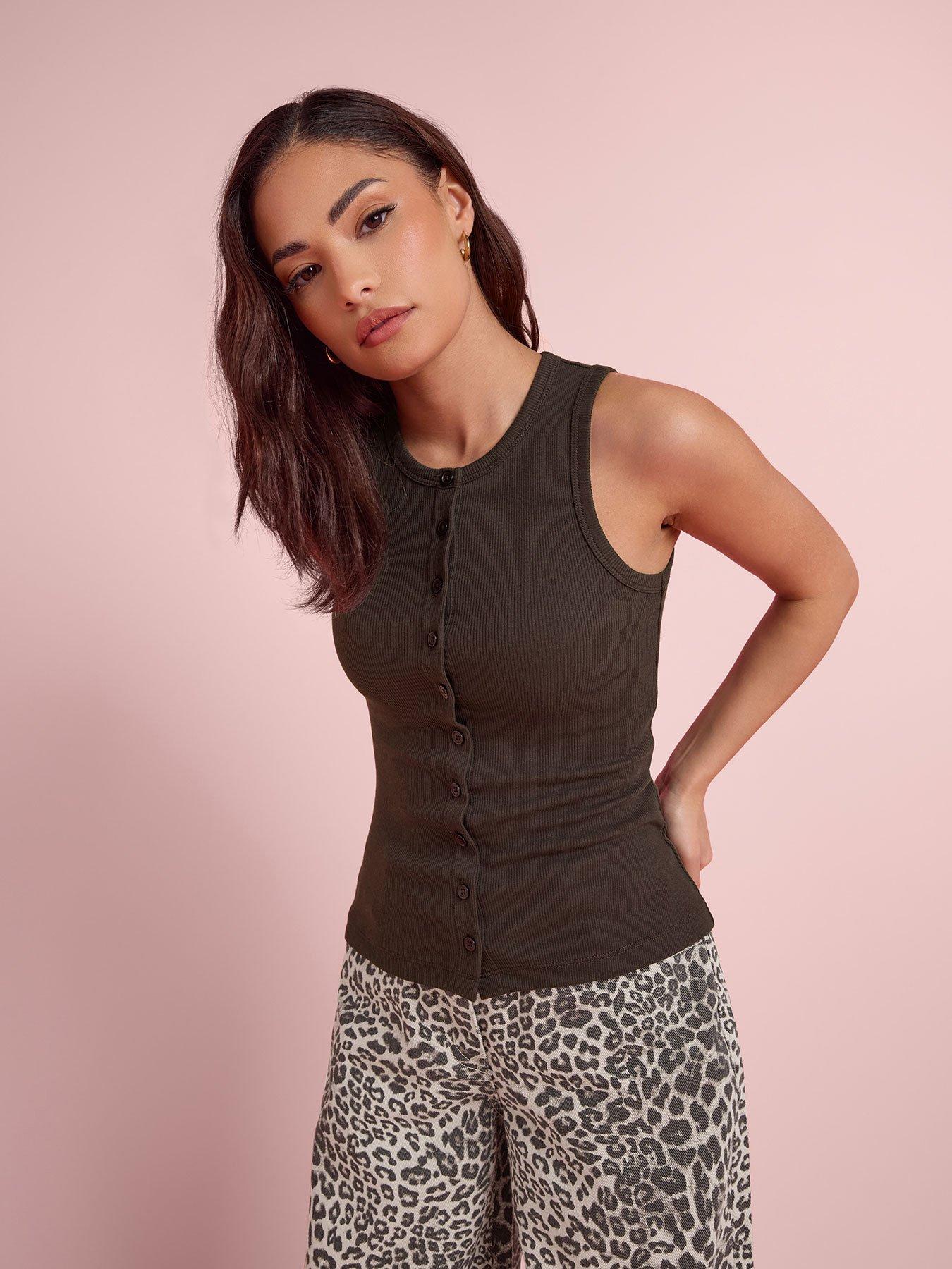 Image 3 of 4 of PixieGirl Petite 2 Pack Button Ribbed Vest