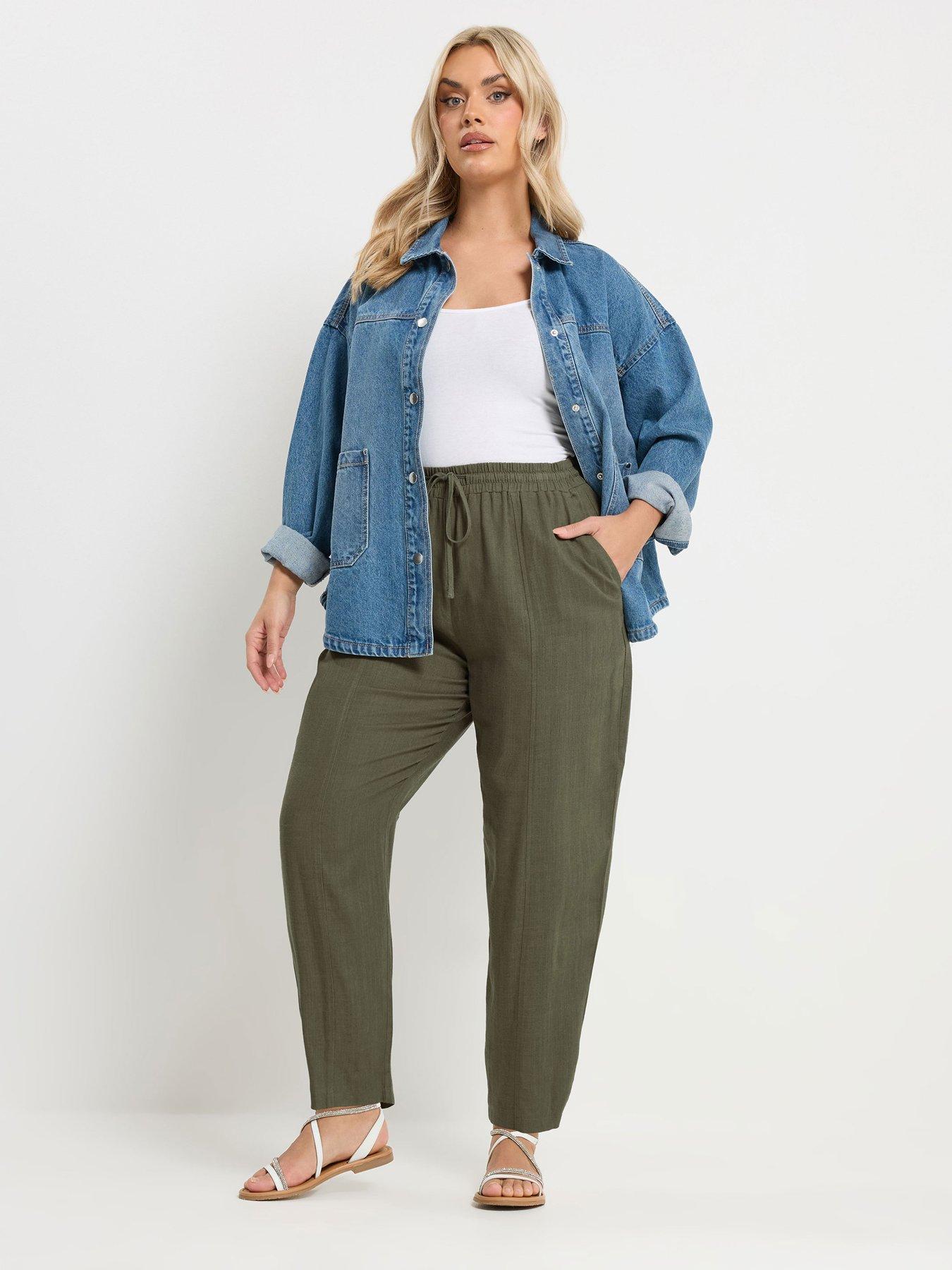 yours-curve-linen-barrel-leg-trousers-greenfront