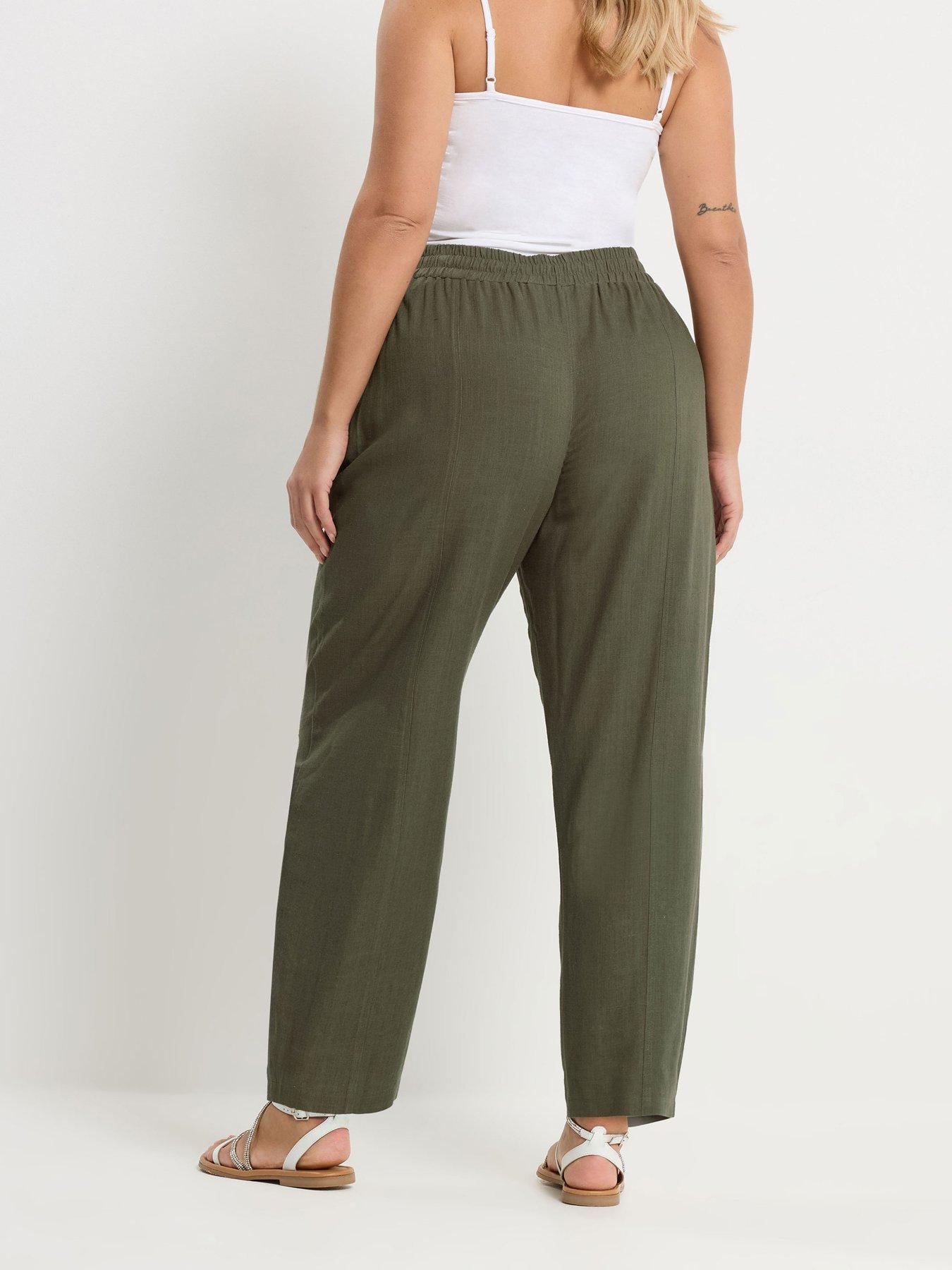 yours-curve-linen-barrel-leg-trousers-greenstillFront