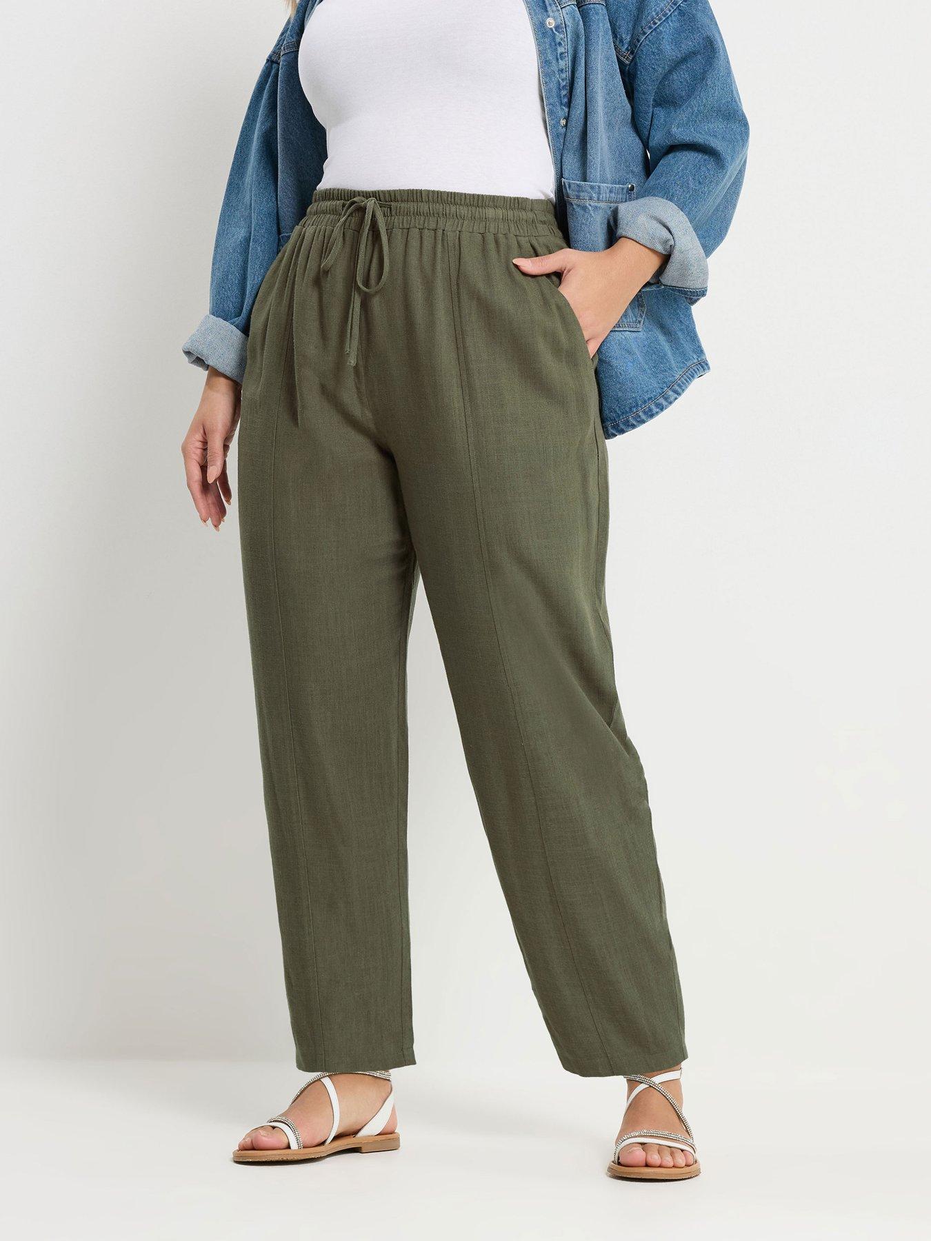 yours-curve-linen-barrel-leg-trousers-greenoutfit