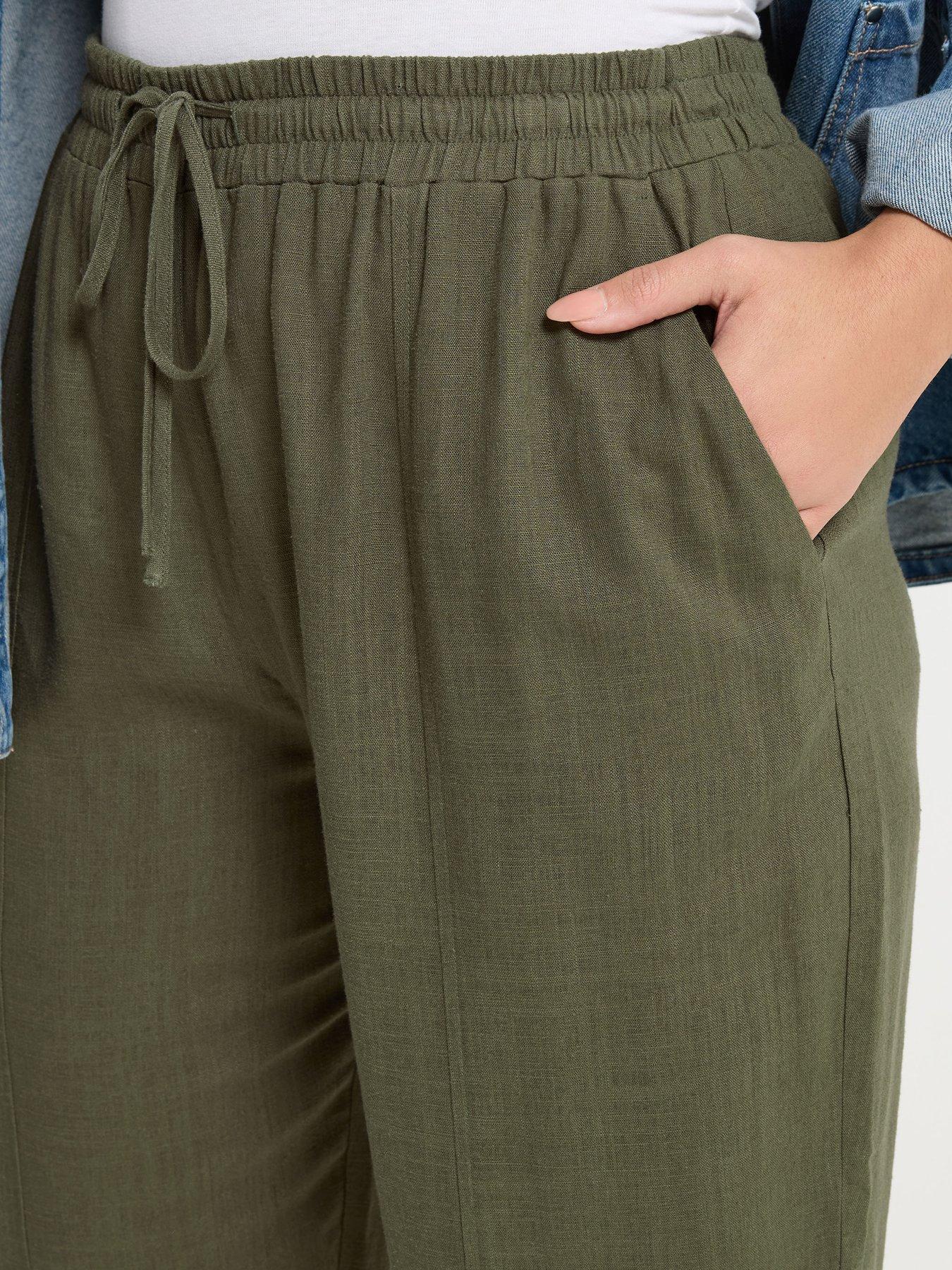 yours-curve-linen-barrel-leg-trousers-greendetail