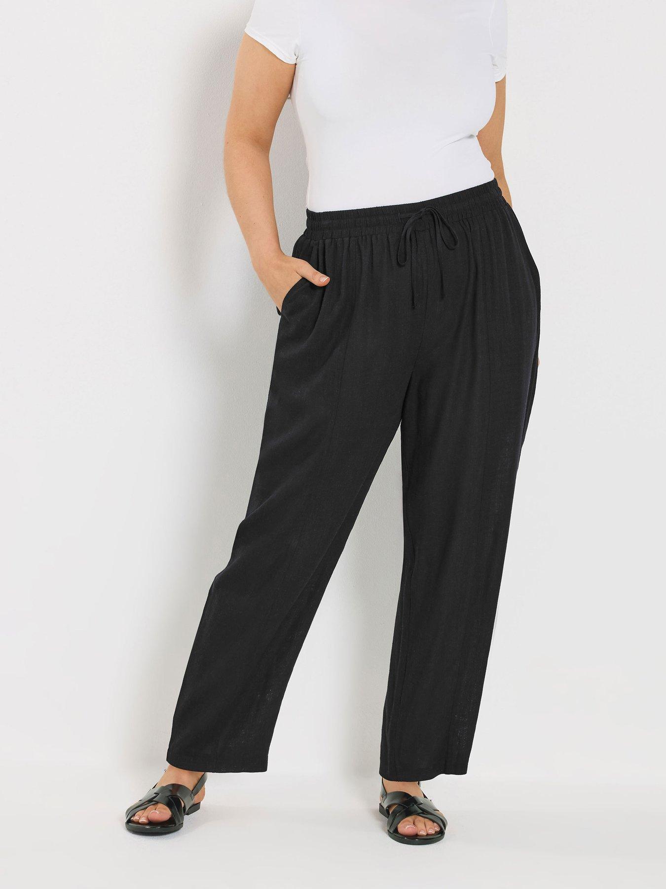 yours-curve-linen-barrel-leg-trousers-blackfront