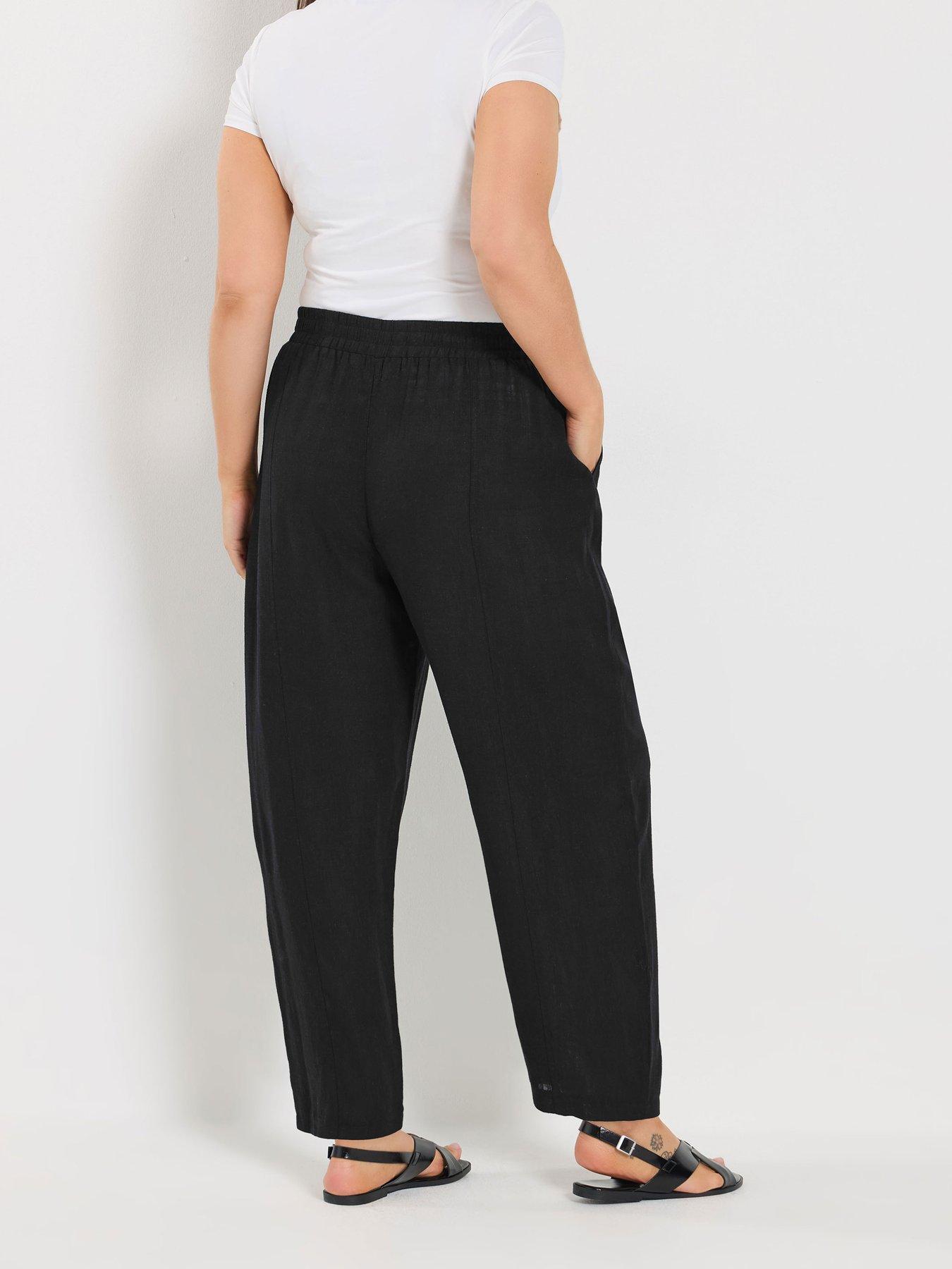 yours-curve-linen-barrel-leg-trousers-blackstillFront
