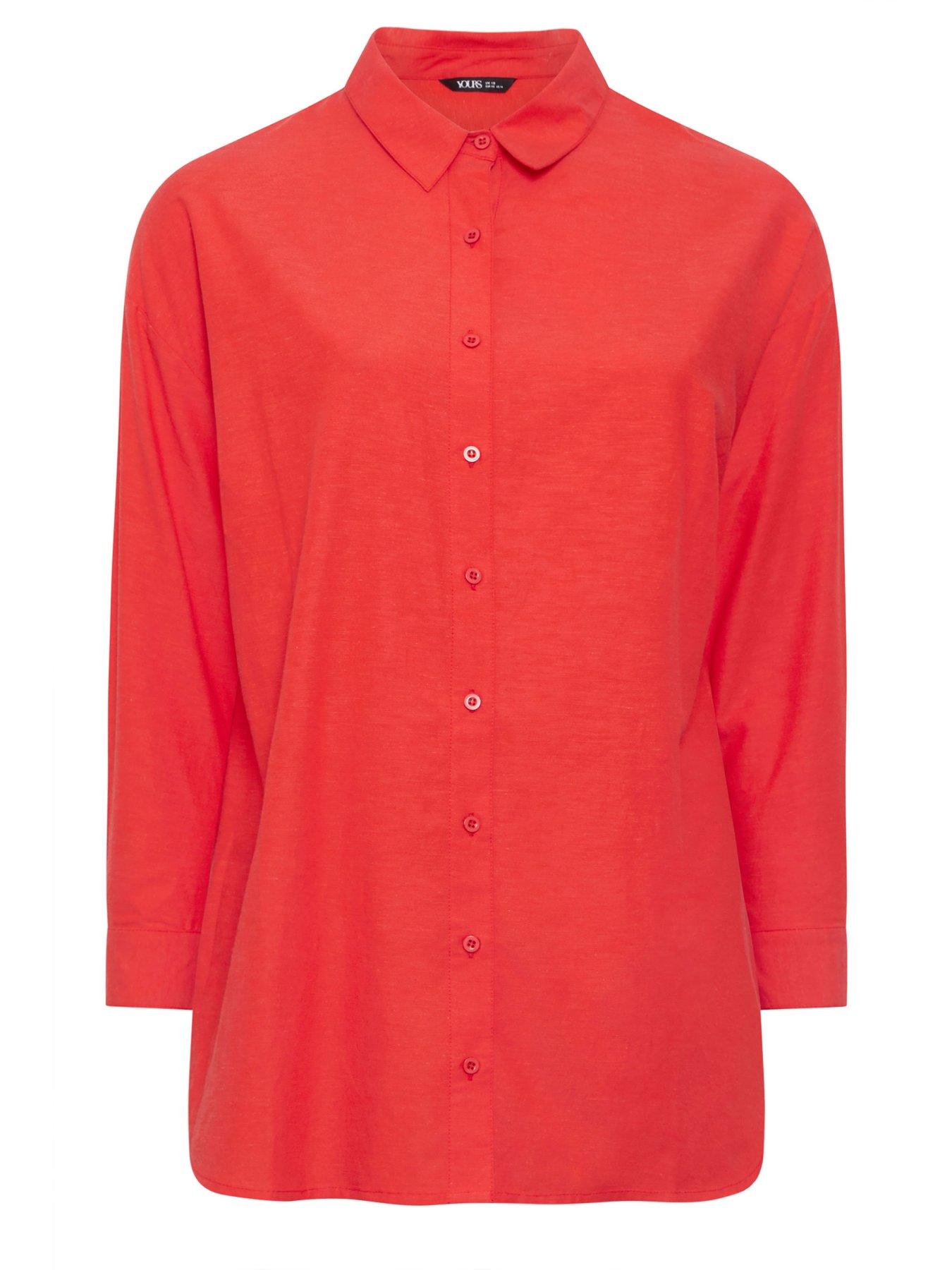 Image 5 of 5 of Yours Curve Long Sleeve Linen Shirt - Red