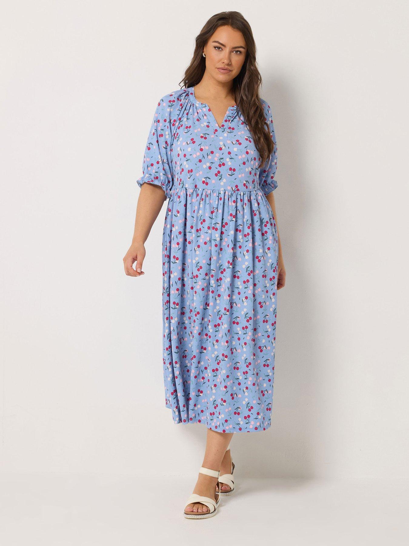 Image 1 of 4 of Yours Curve Notchneck Tiered Dress - Blue
