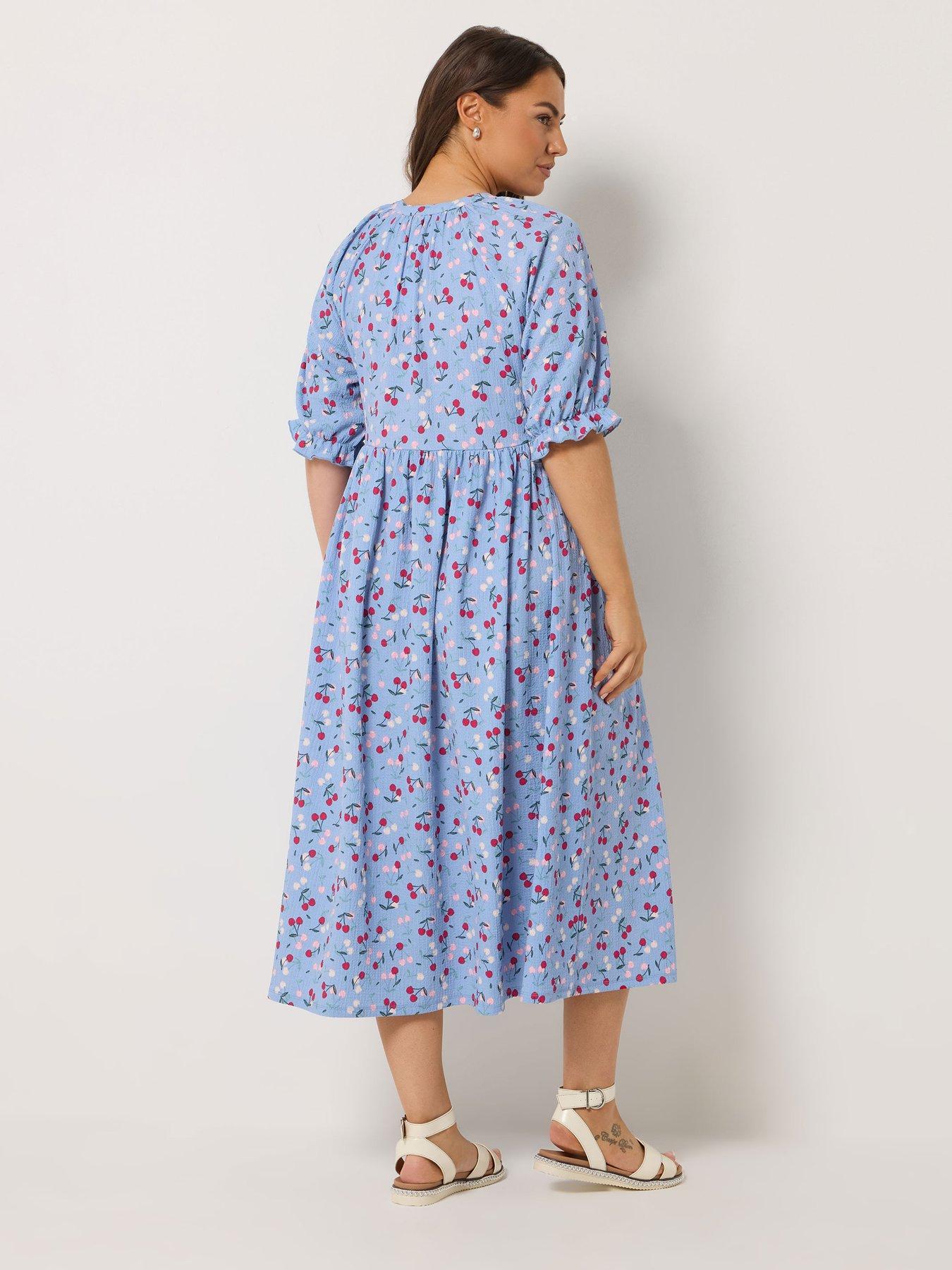Image 2 of 4 of Yours Curve Notchneck Tiered Dress - Blue