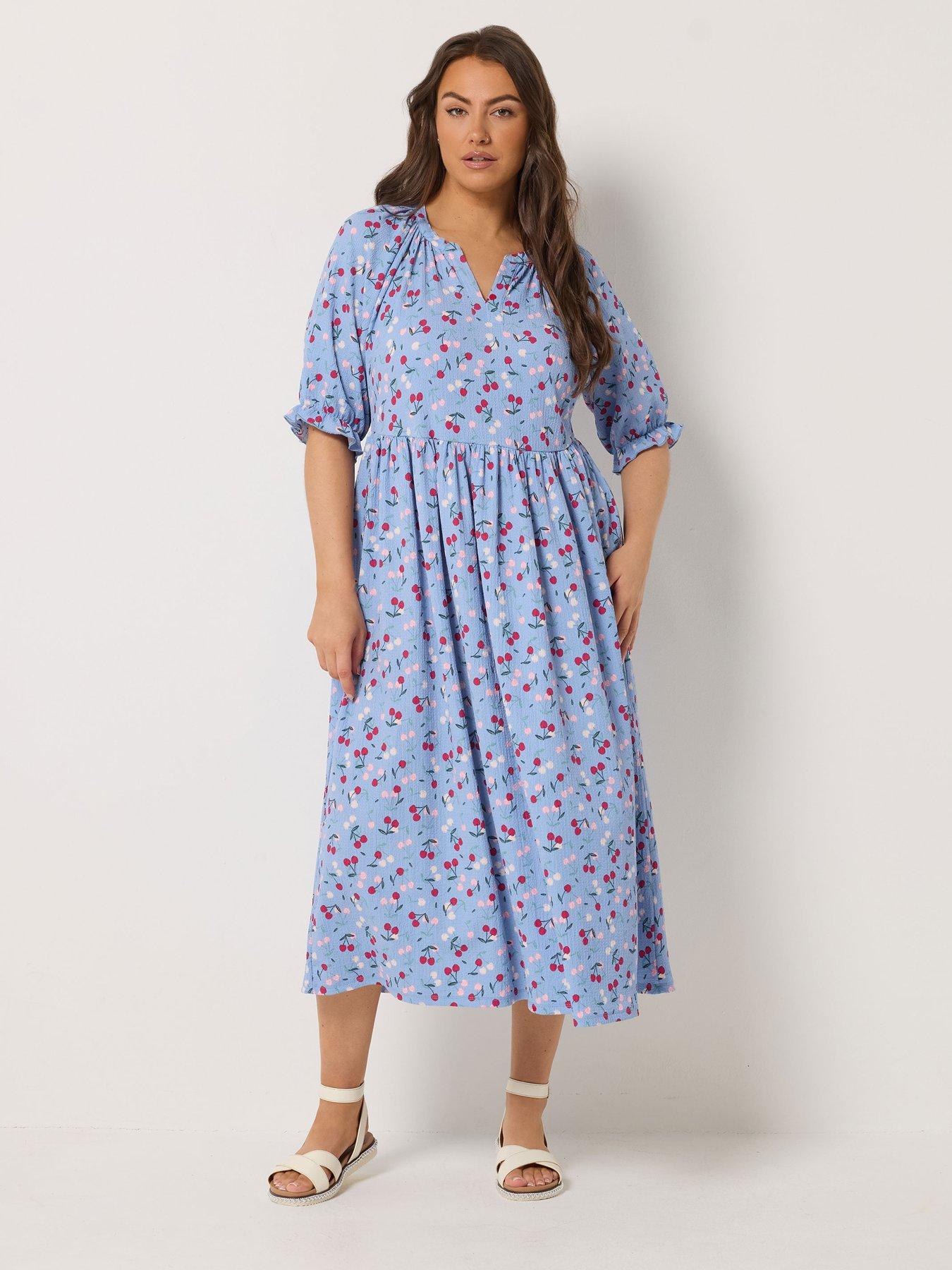 Image 3 of 4 of Yours Curve Notchneck Tiered Dress - Blue