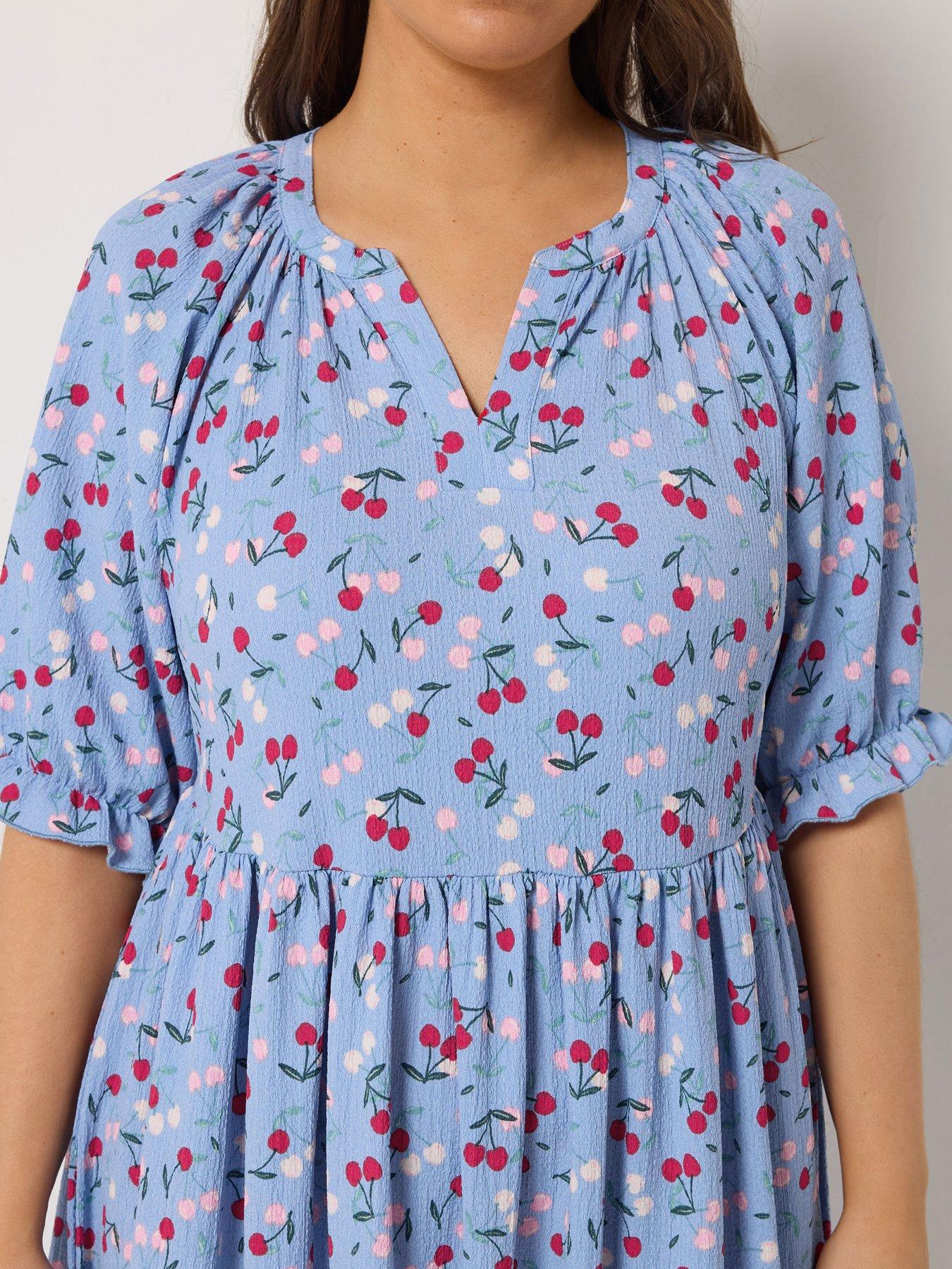 Image 4 of 4 of Yours Curve Notchneck Tiered Dress - Blue