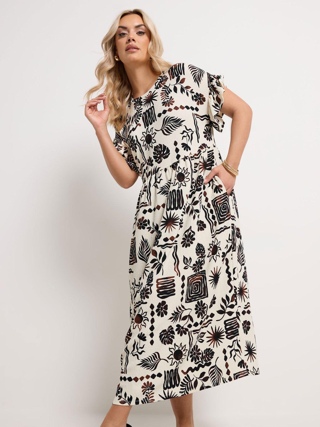 Yours Curve Frilled Sleeve Midaxi Dress - Cream
