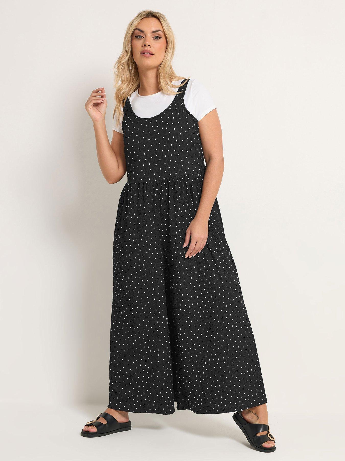 Yours Curve Textured Jumpsuit Aop Black Spot