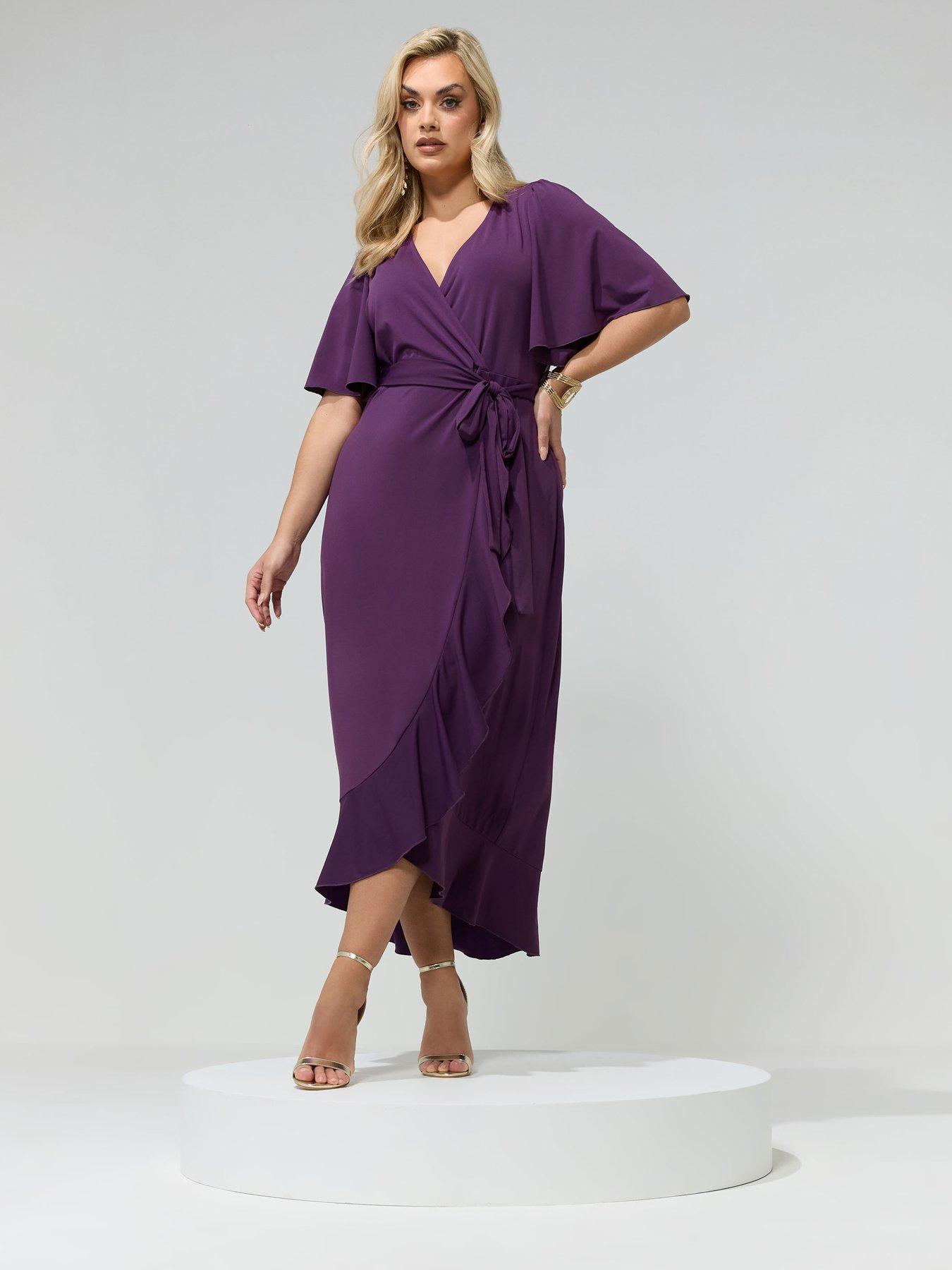 purple maxi dress size 16 Yours London Women's Plus Size Purple Lace Maxi Wrap Dress Size 22-24
