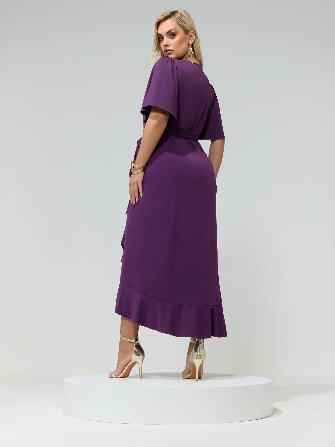 Image 2 of 5 of Yours Curve Wrap Ruffle Maxi Dress - Purple