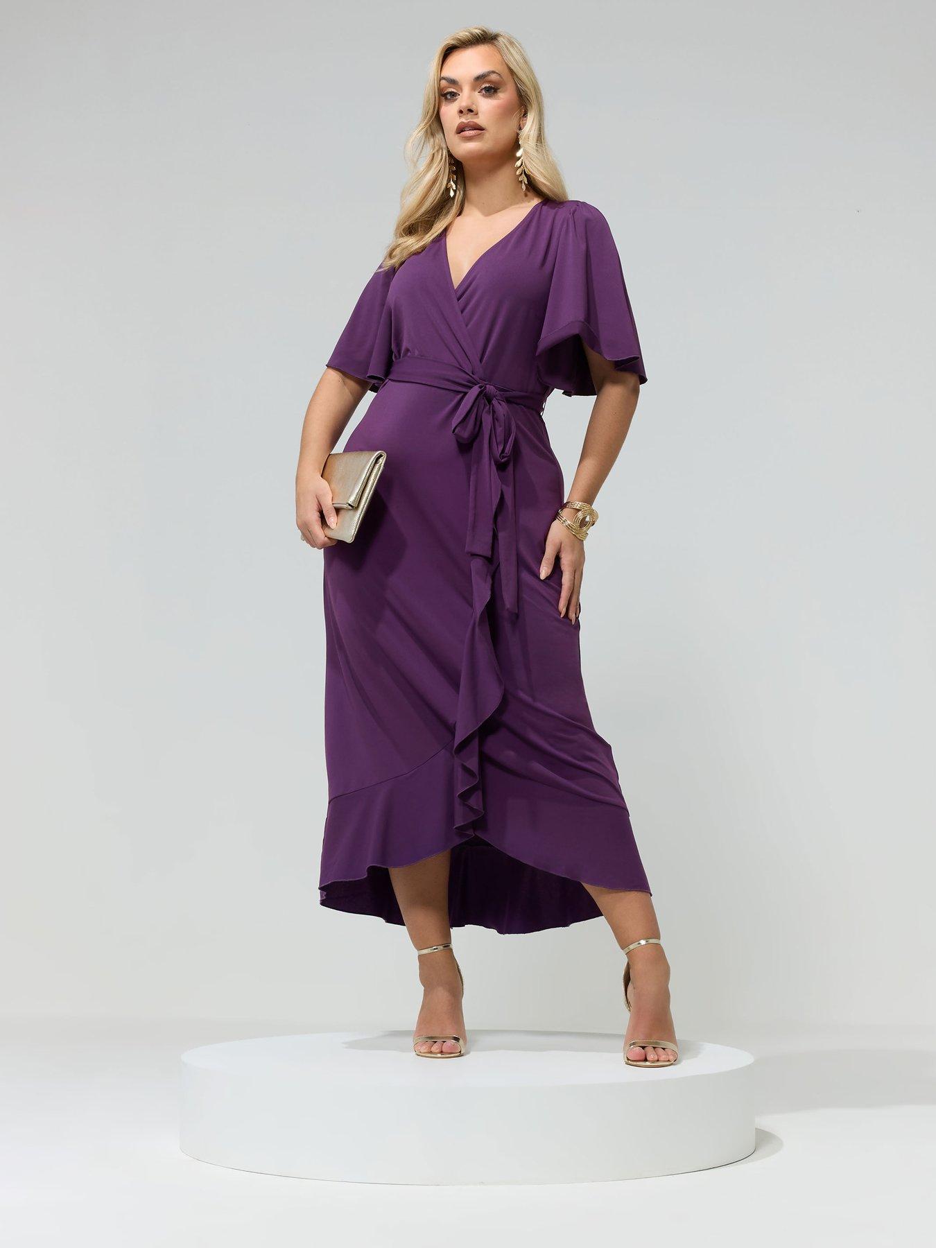 Image 3 of 5 of Yours Curve Wrap Ruffle Maxi Dress - Purple