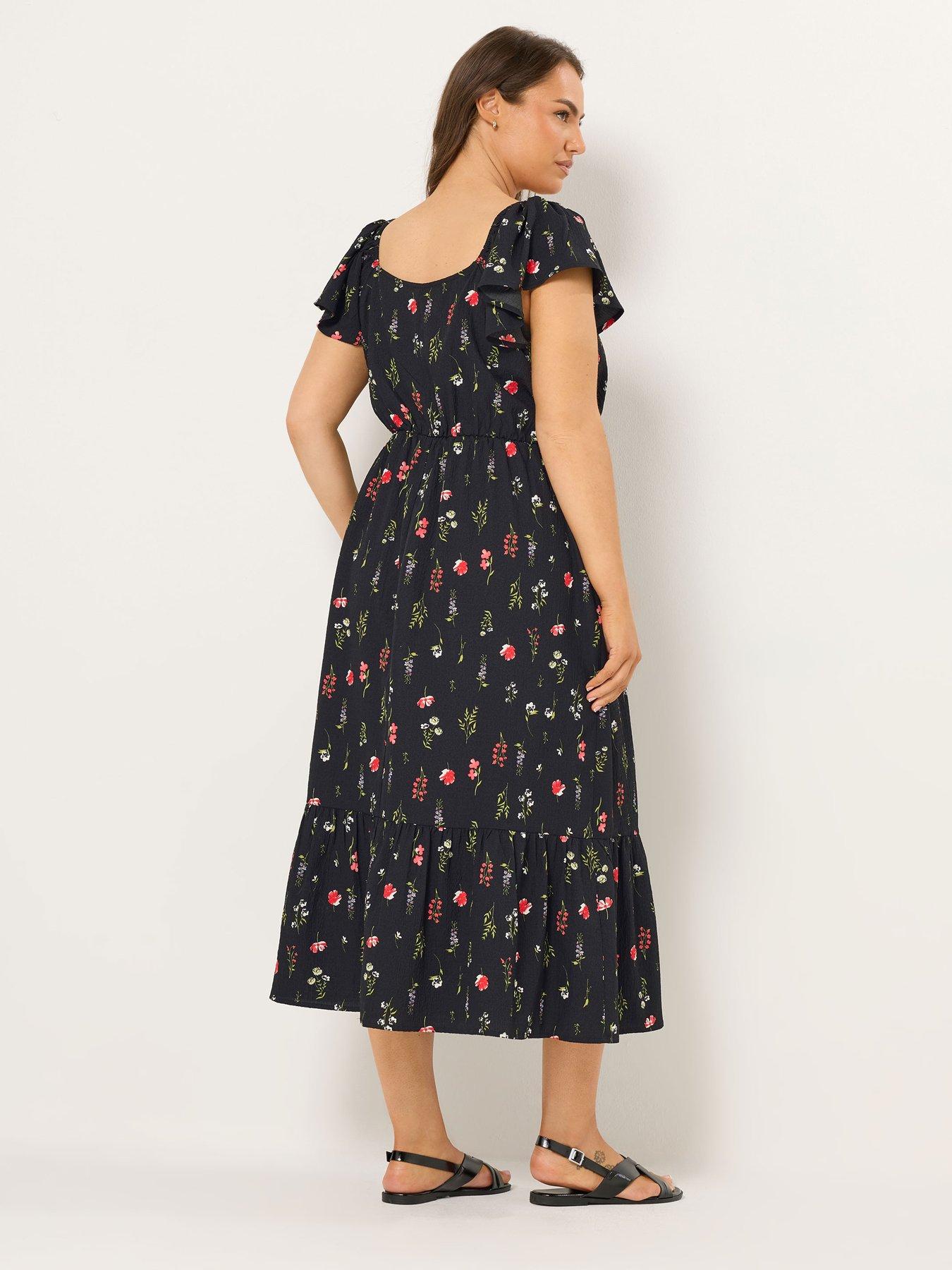 yours-curve-ruched-flutter-midi-dress-blackstillFront