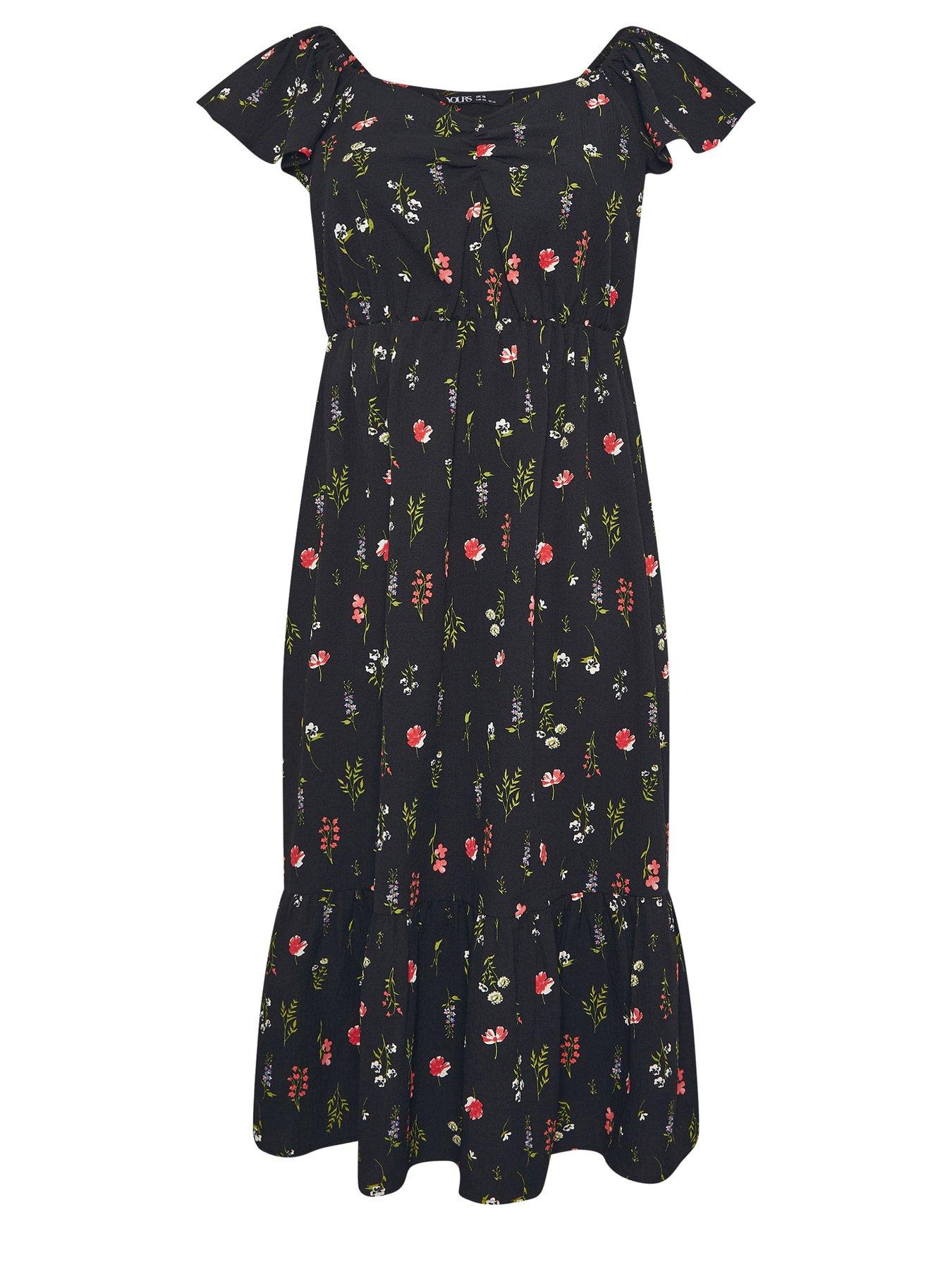 yours-curve-ruched-flutter-midi-dress-blackdetail