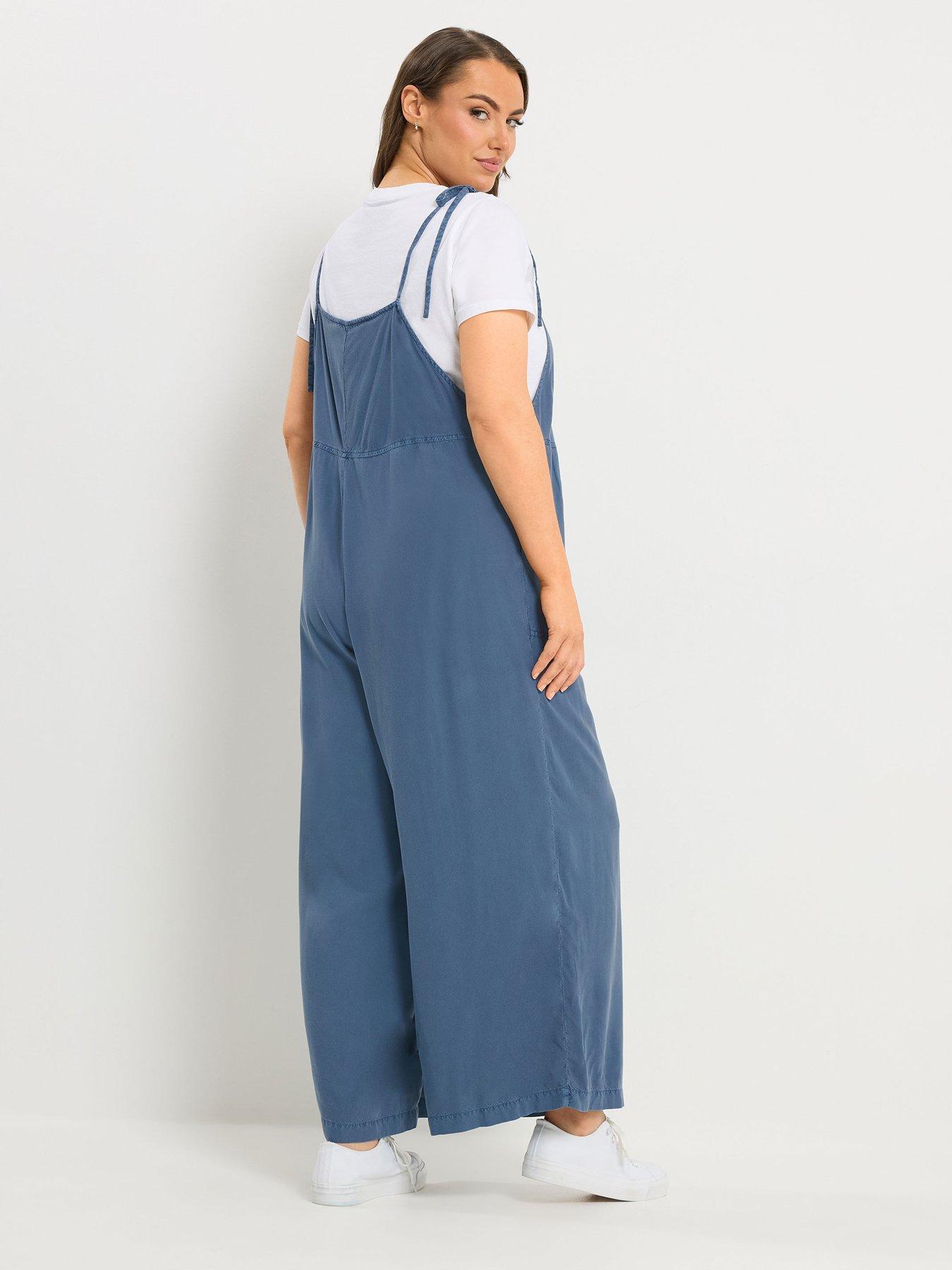yours-curve-chambray-wide-leg-dungarees-bluestillFront