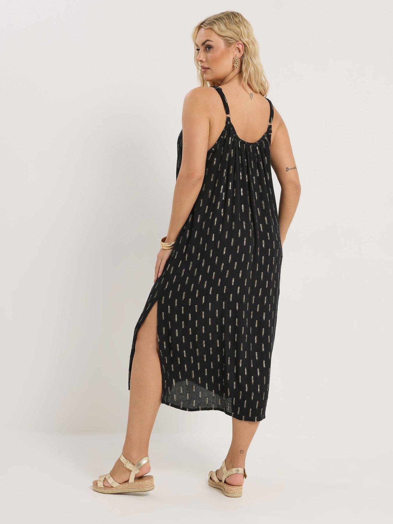 yours-curve-crinkle-metallic-thread-throw-on-dress-blackstillFront