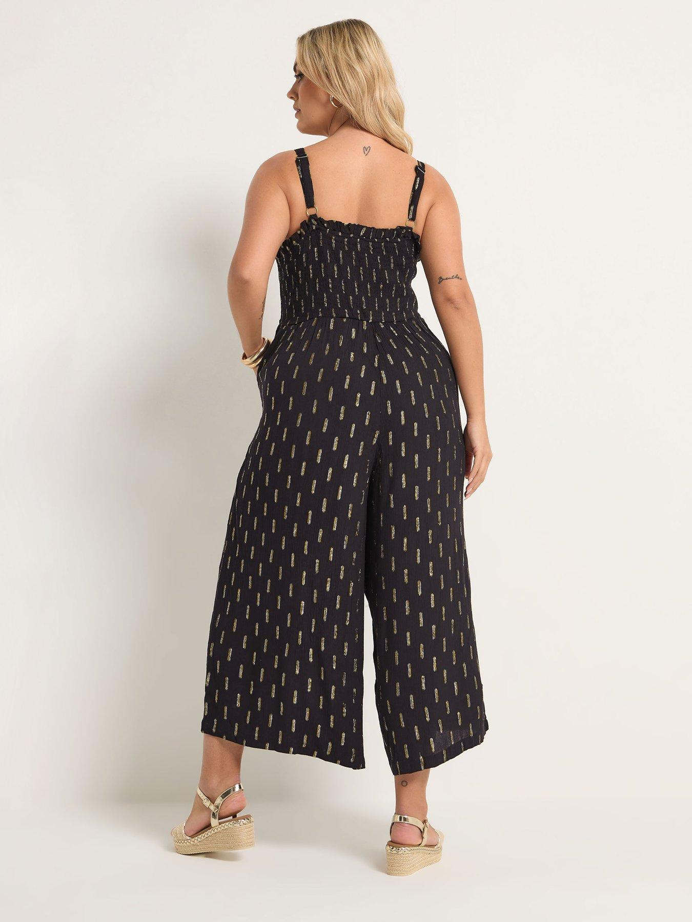 Image 2 of 5 of Yours Curve Crinkle Metallic Thread Wide Leg Jumpsuit &nbsp;- Black