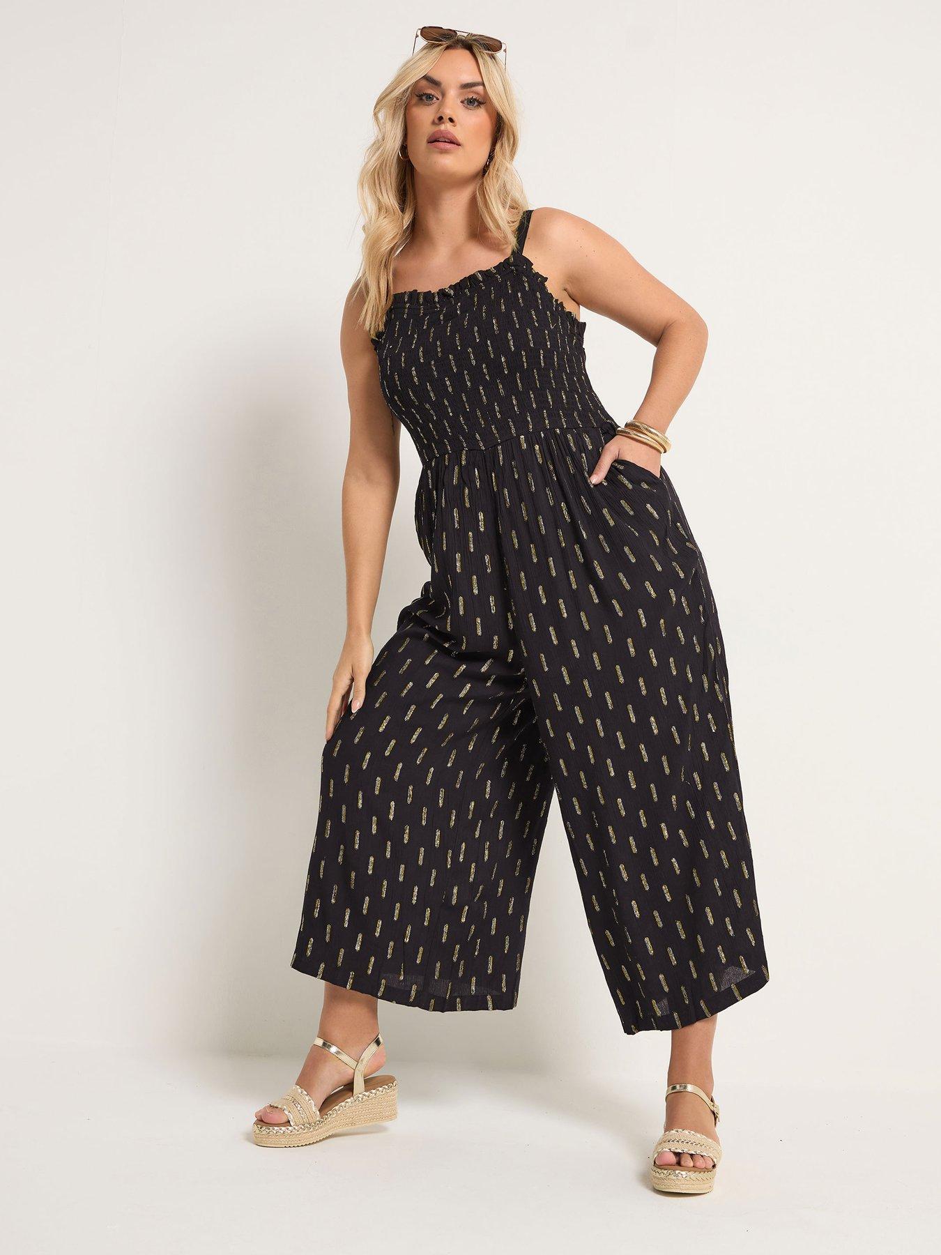 Image 3 of 5 of Yours Curve Crinkle Metallic Thread Wide Leg Jumpsuit &nbsp;- Black