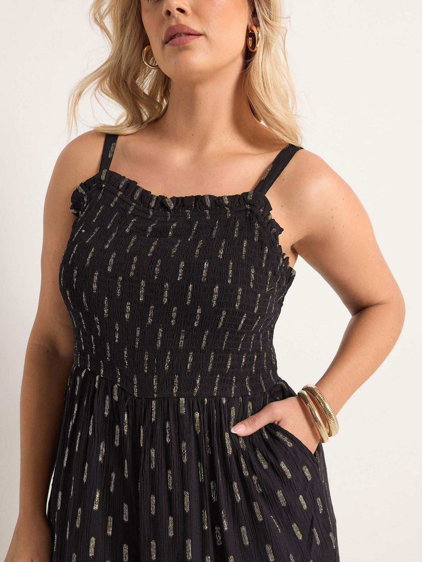 Image 4 of 5 of Yours Curve Crinkle Metallic Thread Wide Leg Jumpsuit &nbsp;- Black