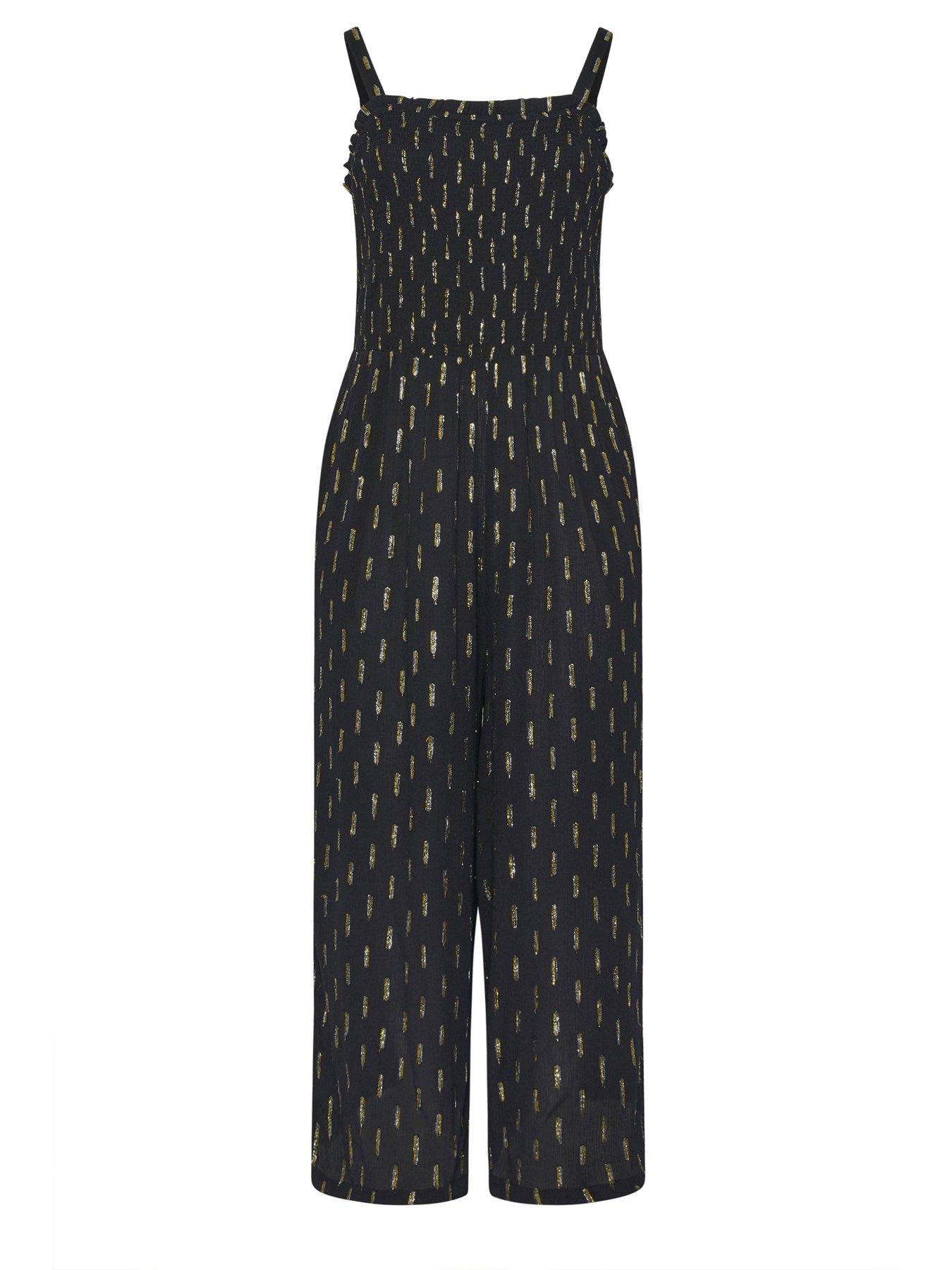 Image 5 of 5 of Yours Curve Crinkle Metallic Thread Wide Leg Jumpsuit &nbsp;- Black