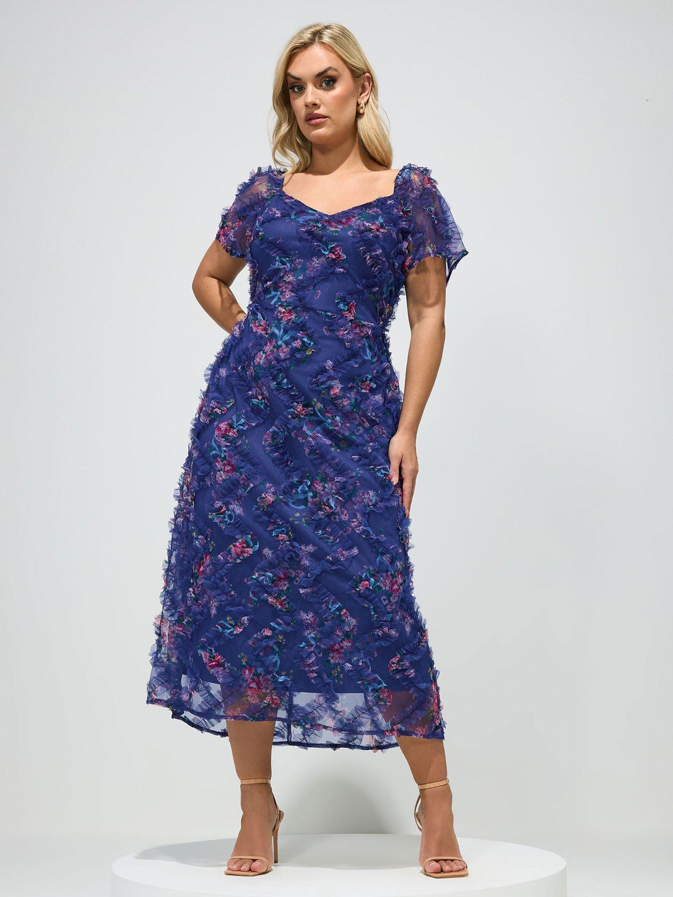 Image 3 of 5 of Yours Curve Floral Chevron Maxi Dress - Blue