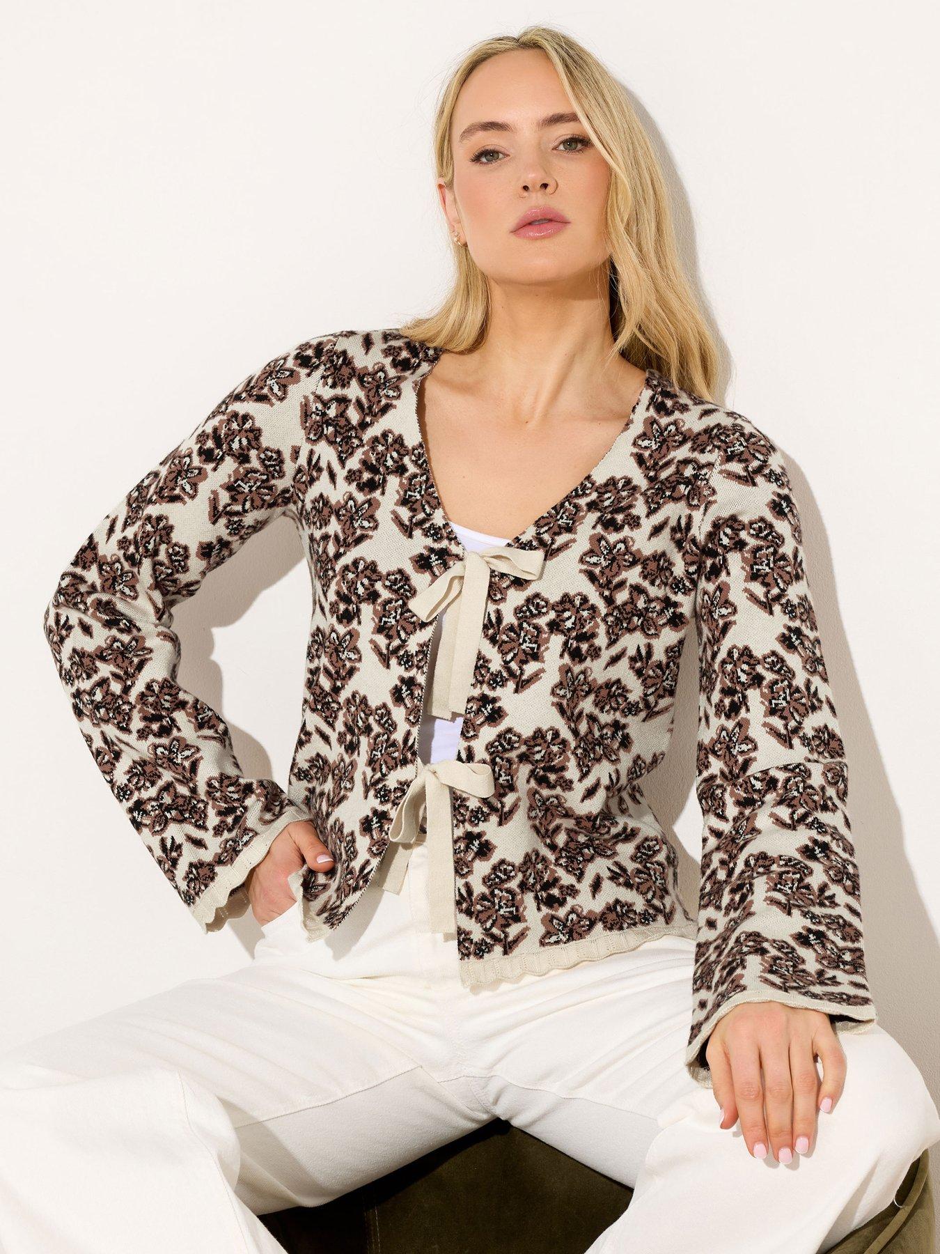 Image 1 of 5 of Long Tall Sally Floral Jacquard Cardigan - Cream