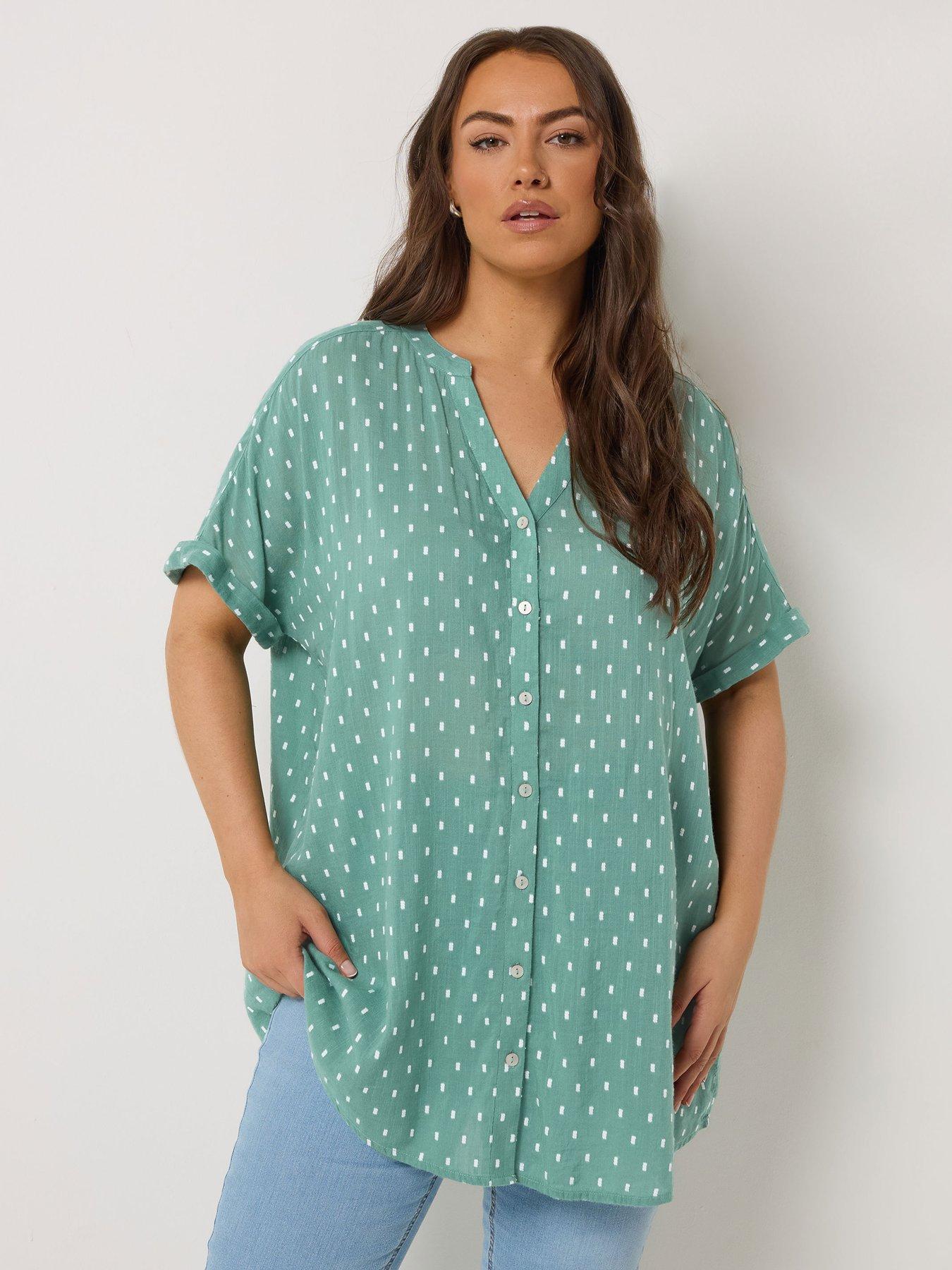 Image 1 of 5 of Yours Curve Dobby Notchneck Blouse - Blue