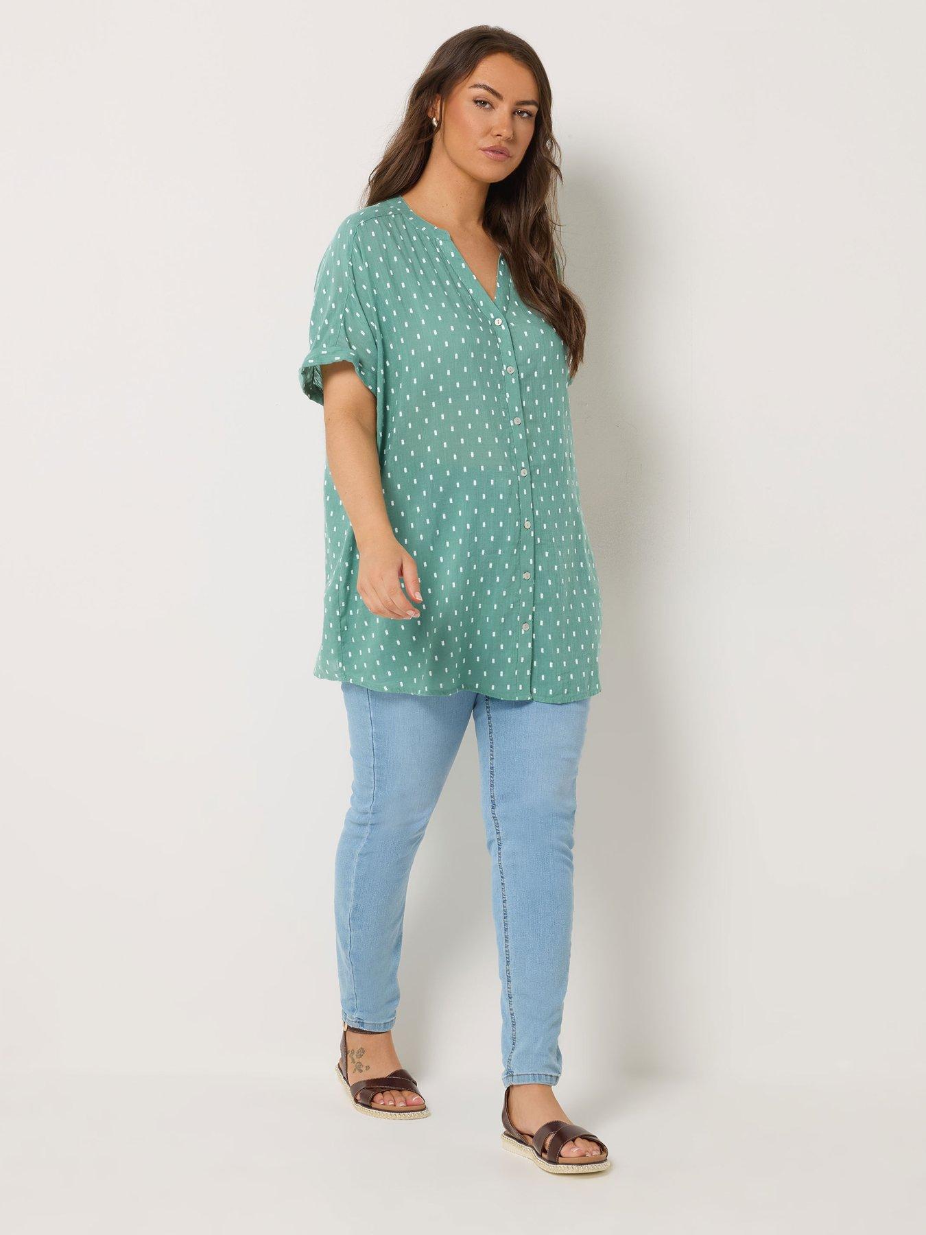 Image 3 of 5 of Yours Curve Dobby Notchneck Blouse - Blue