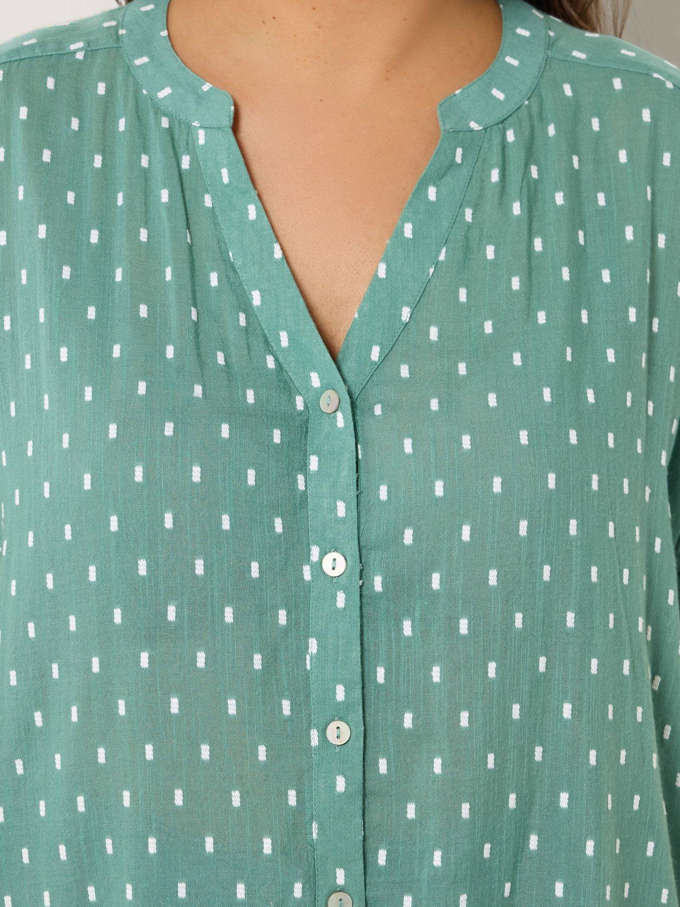 Image 4 of 5 of Yours Curve Dobby Notchneck Blouse - Blue