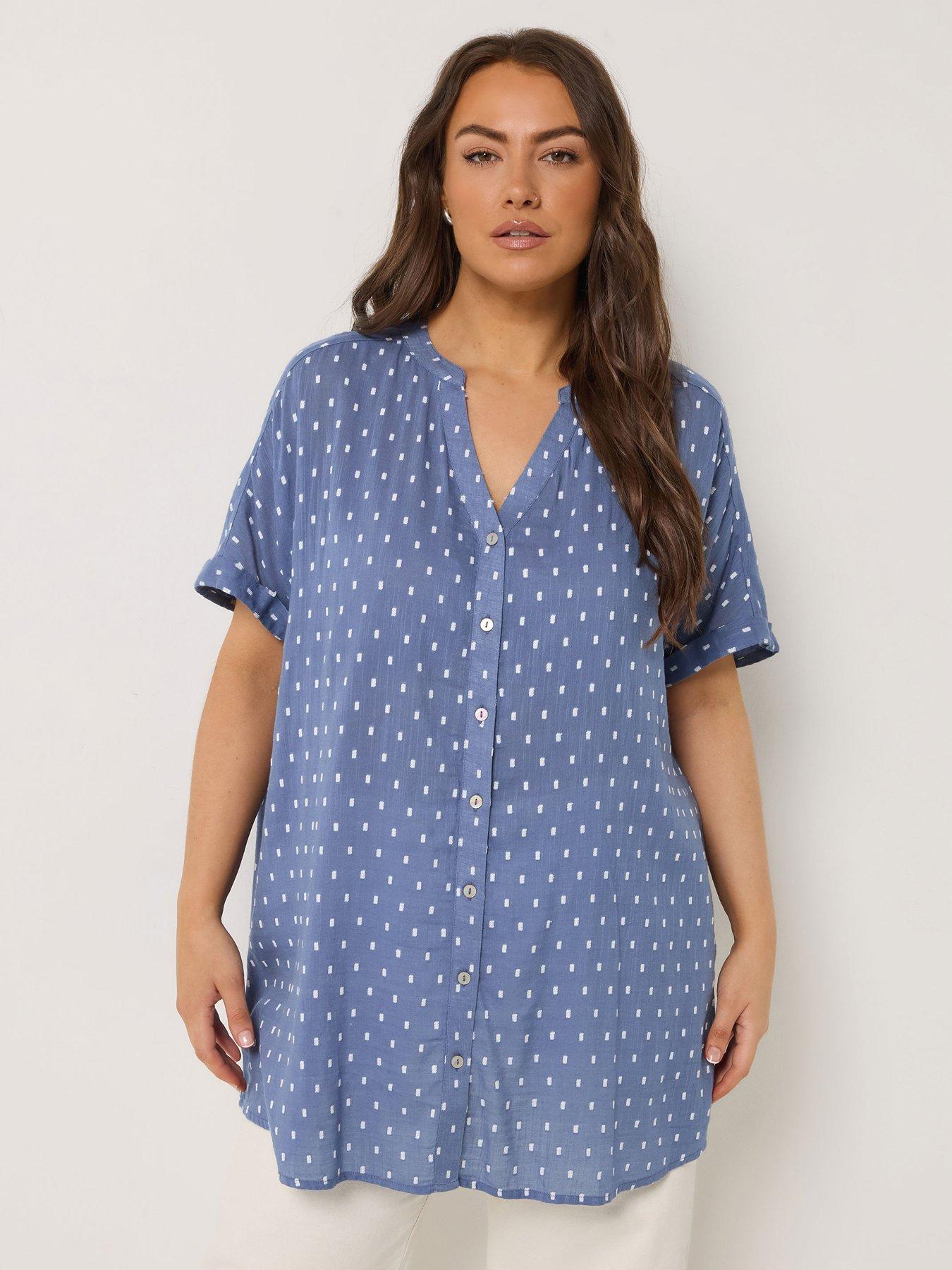 Image 1 of 5 of Yours Curve Dobby Notch Neck Blouse - Blue