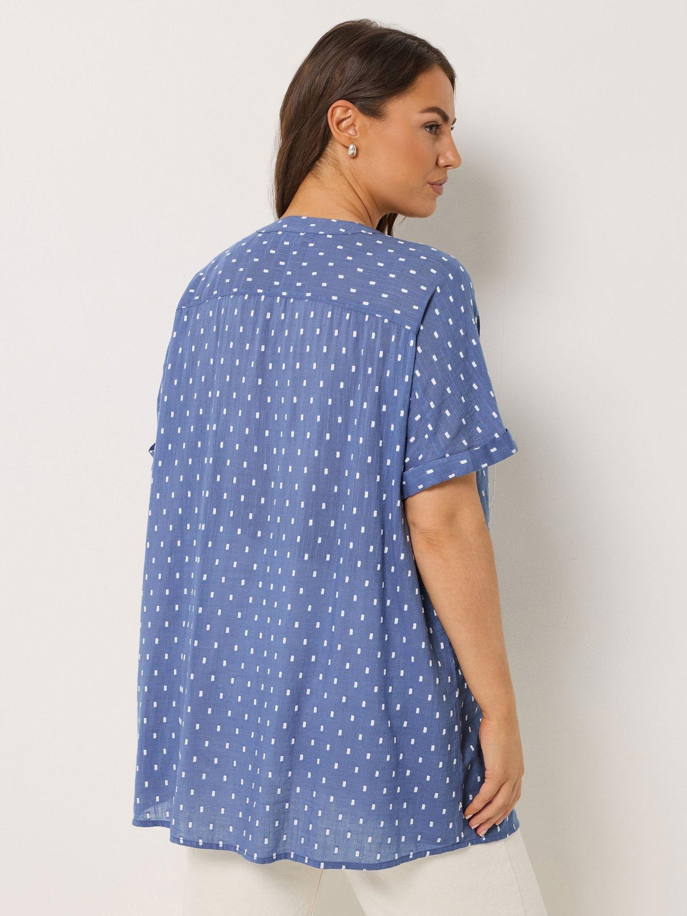 Image 2 of 5 of Yours Curve Dobby Notch Neck Blouse - Blue