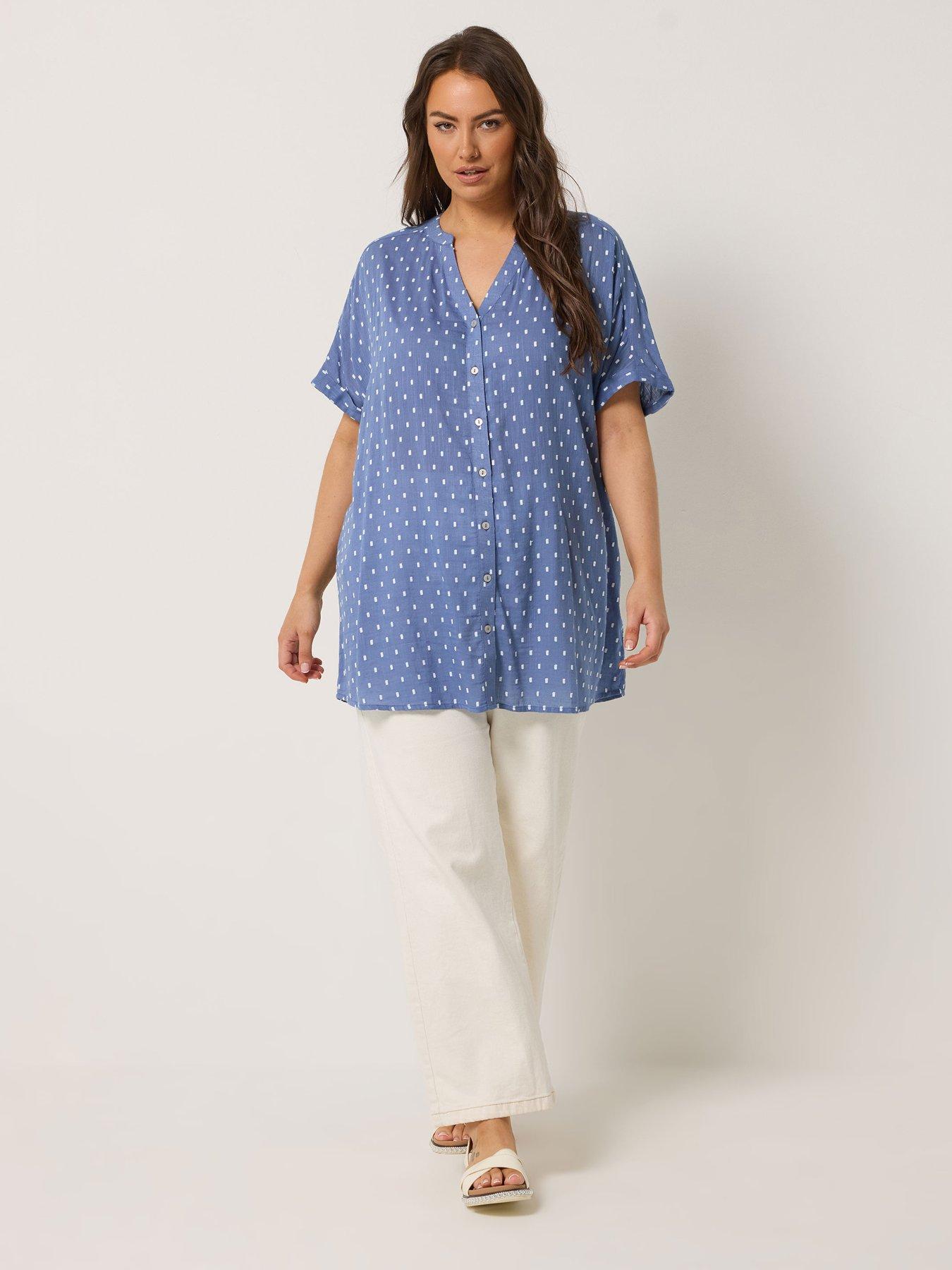 Image 3 of 5 of Yours Curve Dobby Notch Neck Blouse - Blue