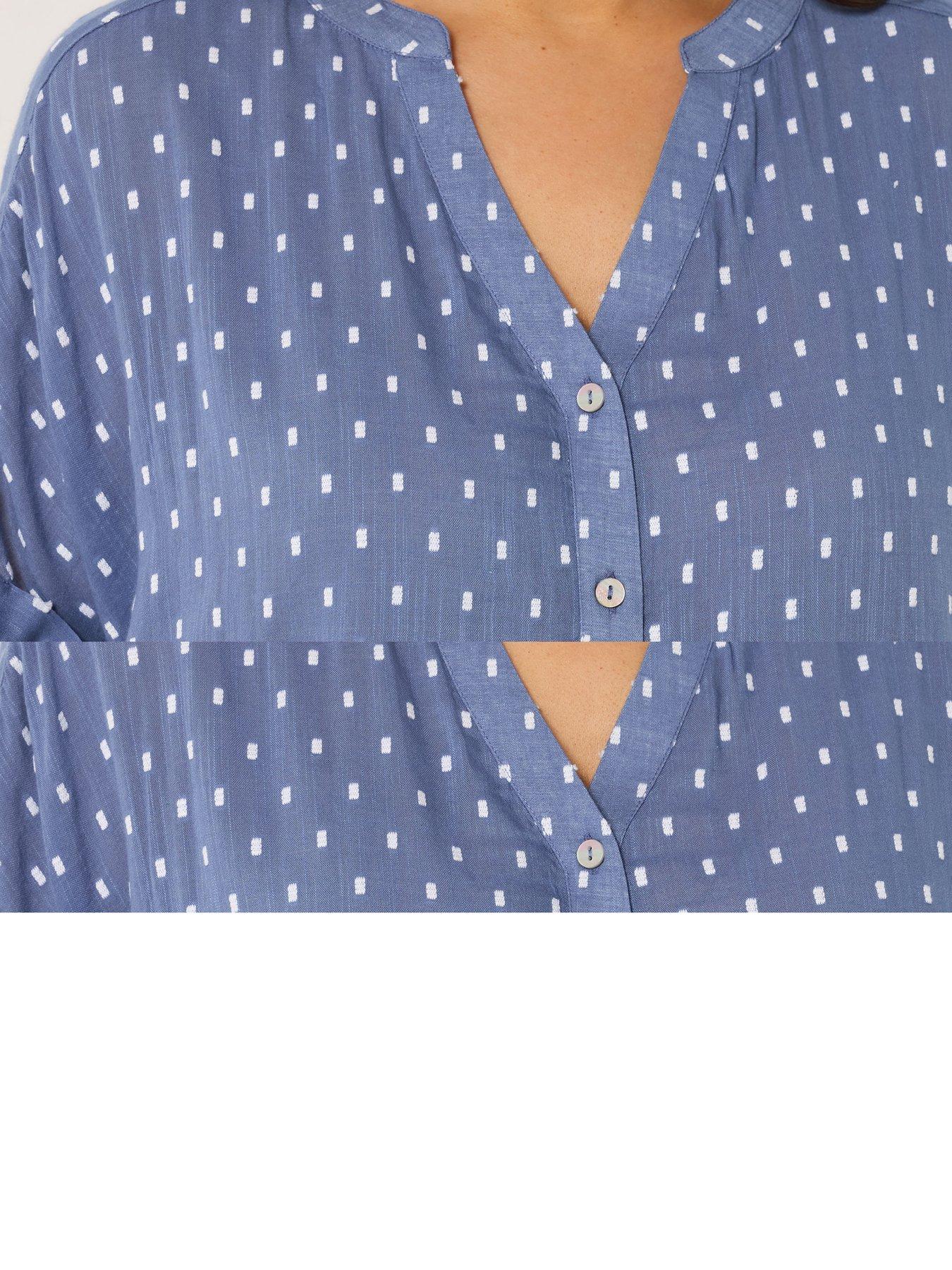 Image 4 of 5 of Yours Curve Dobby Notch Neck Blouse - Blue