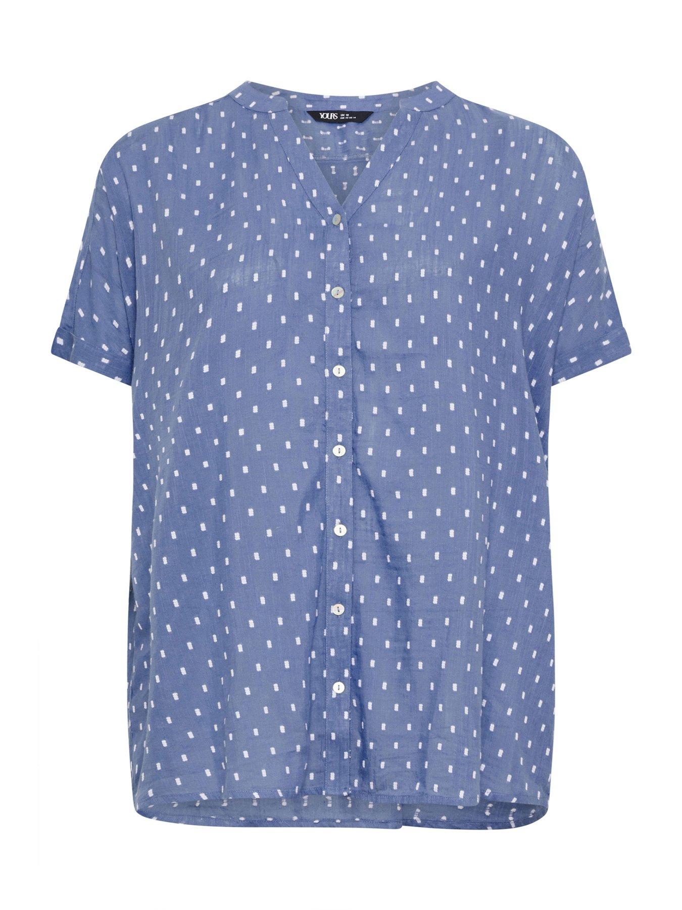 Image 5 of 5 of Yours Curve Dobby Notch Neck Blouse - Blue
