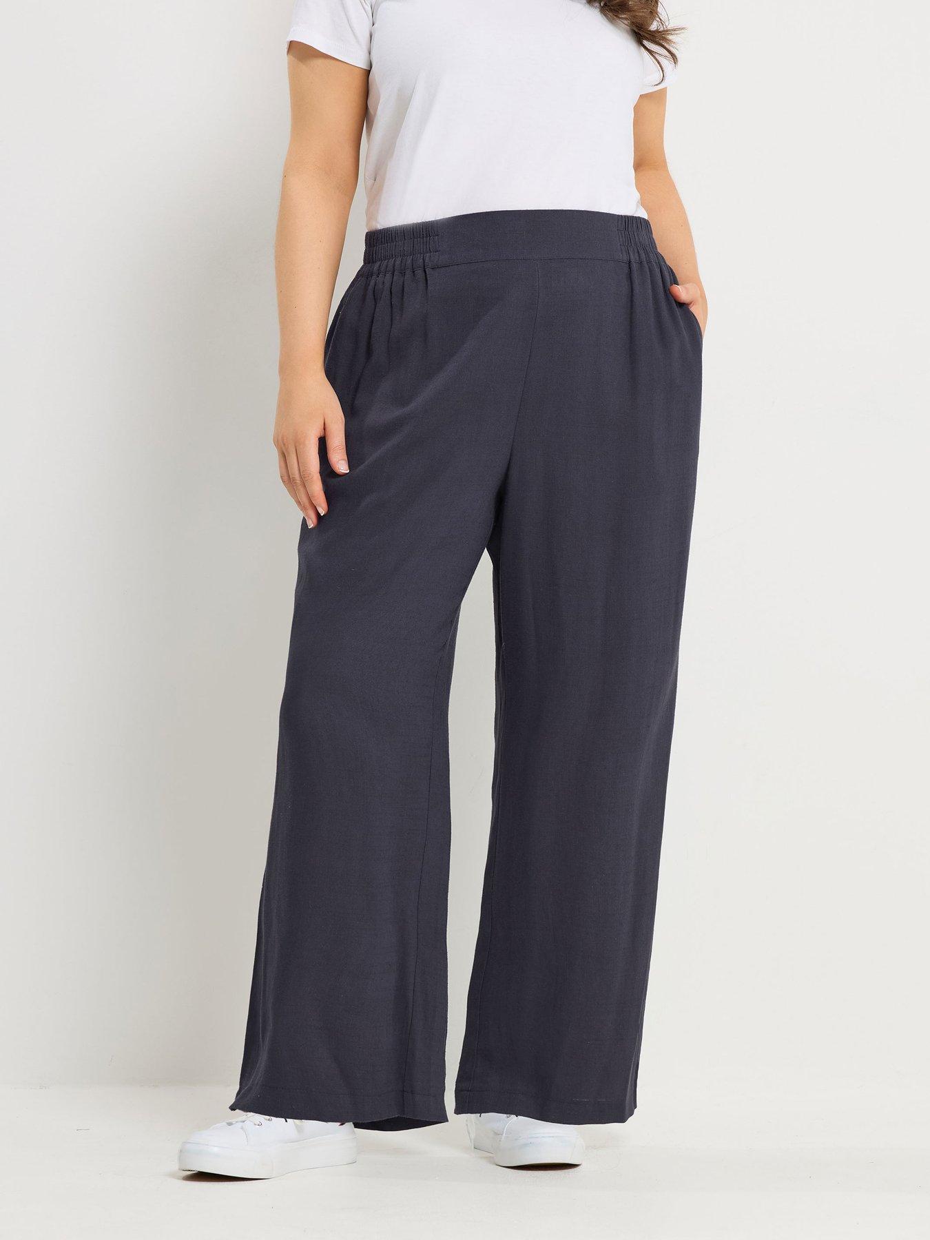yours-curve-linen-mix-pull-on-wide-leg-trousers-bluefront