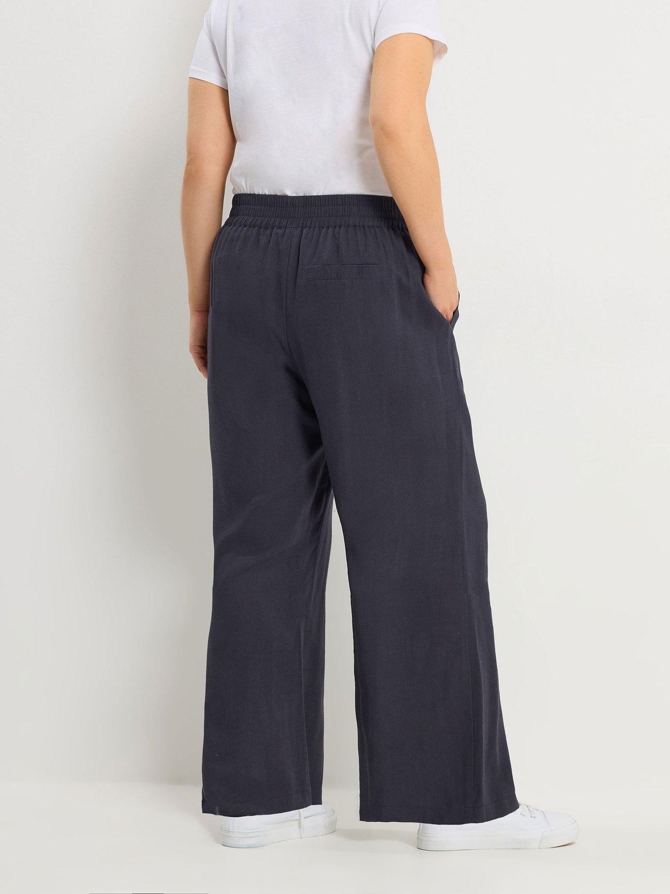 yours-curve-linen-mix-pull-on-wide-leg-trousers-bluestillFront