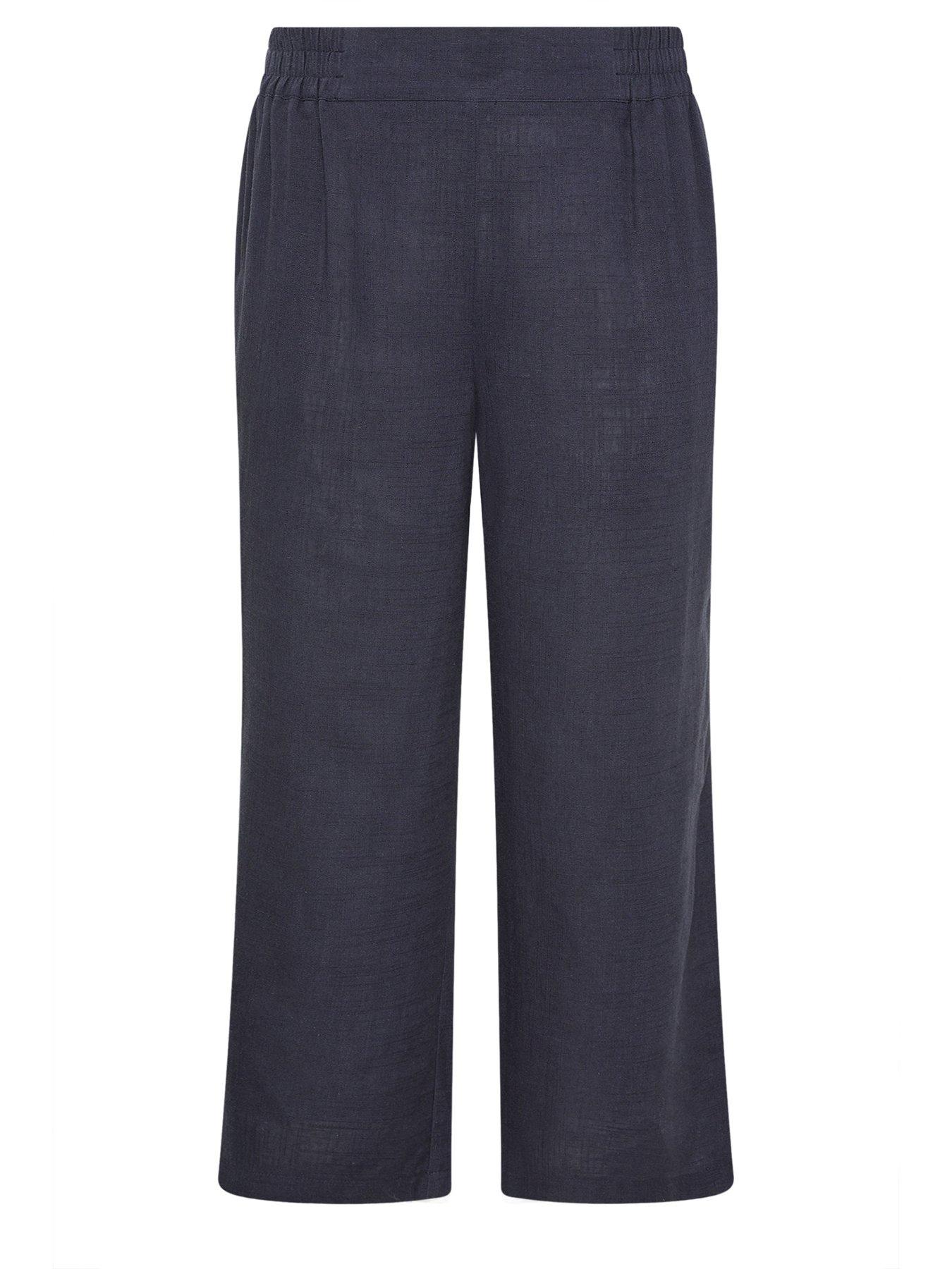 yours-curve-linen-mix-pull-on-wide-leg-trousers-bluedetail