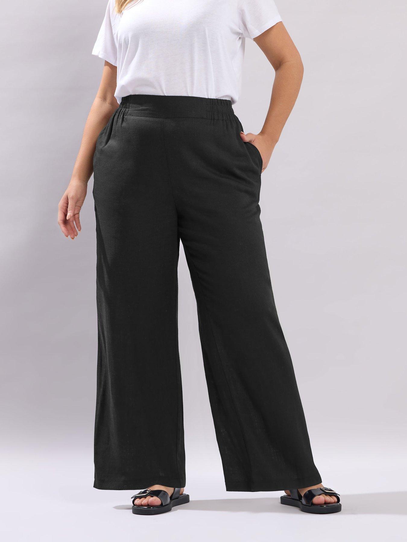 yours-curve-linen-pull-on-wide-leg-trousers-blackfront