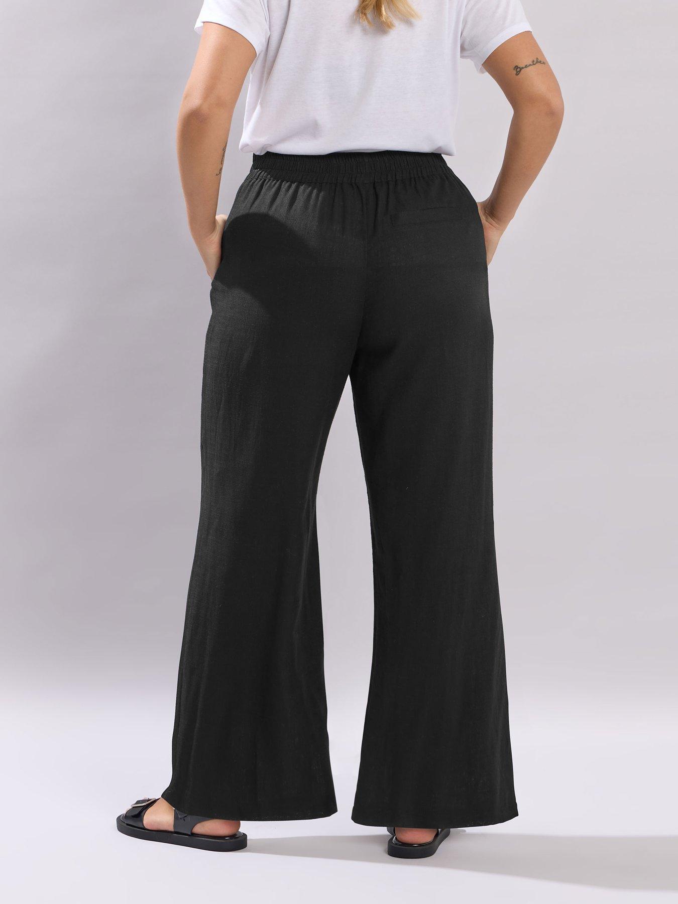 yours-curve-linen-pull-on-wide-leg-trousers-blackstillFront