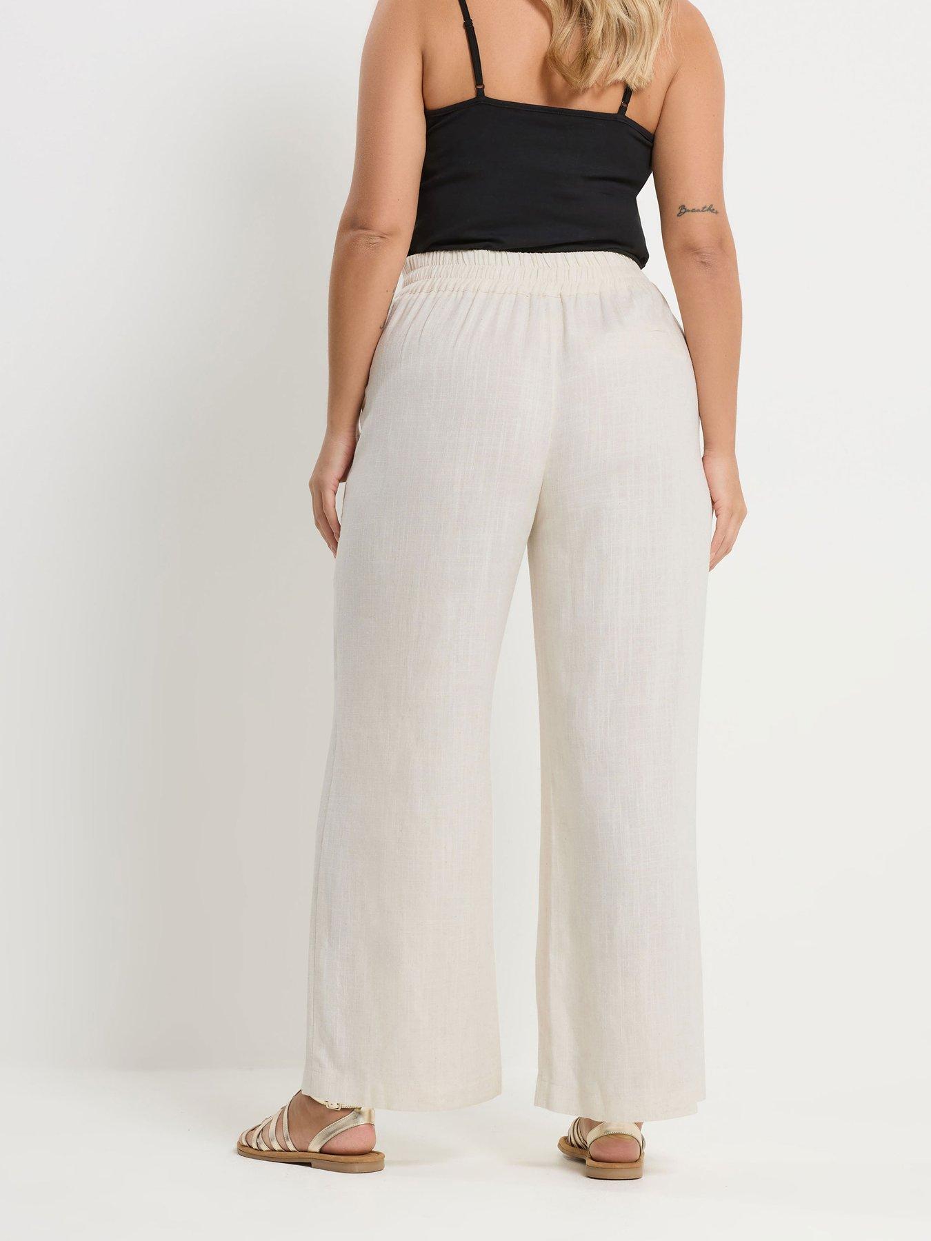 yours-curve-linen-pull-on-wide-leg-trousers-creamstillFront