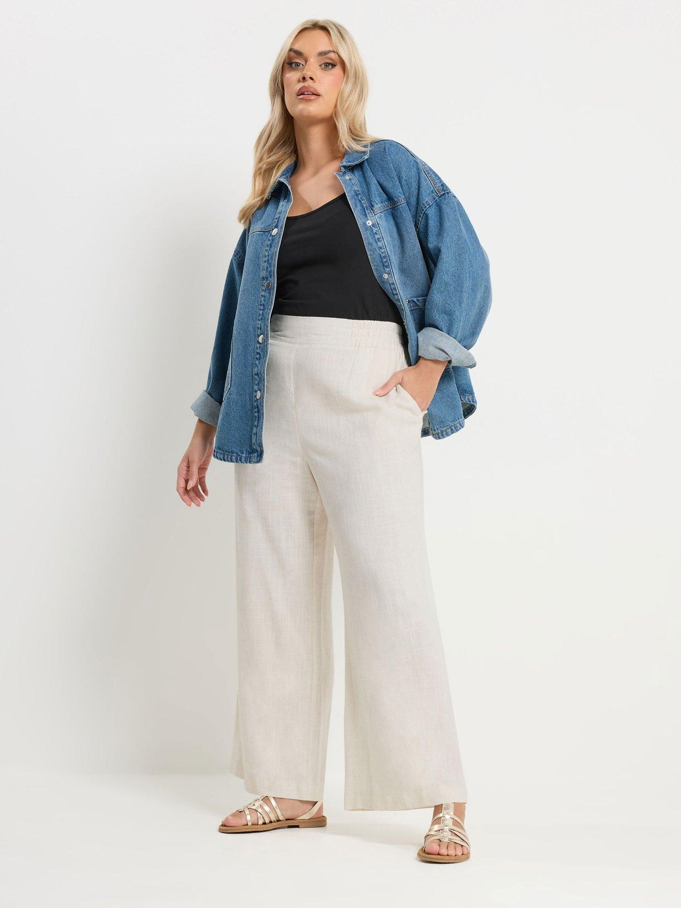 yours-curve-linen-pull-on-wide-leg-trousers-creamback