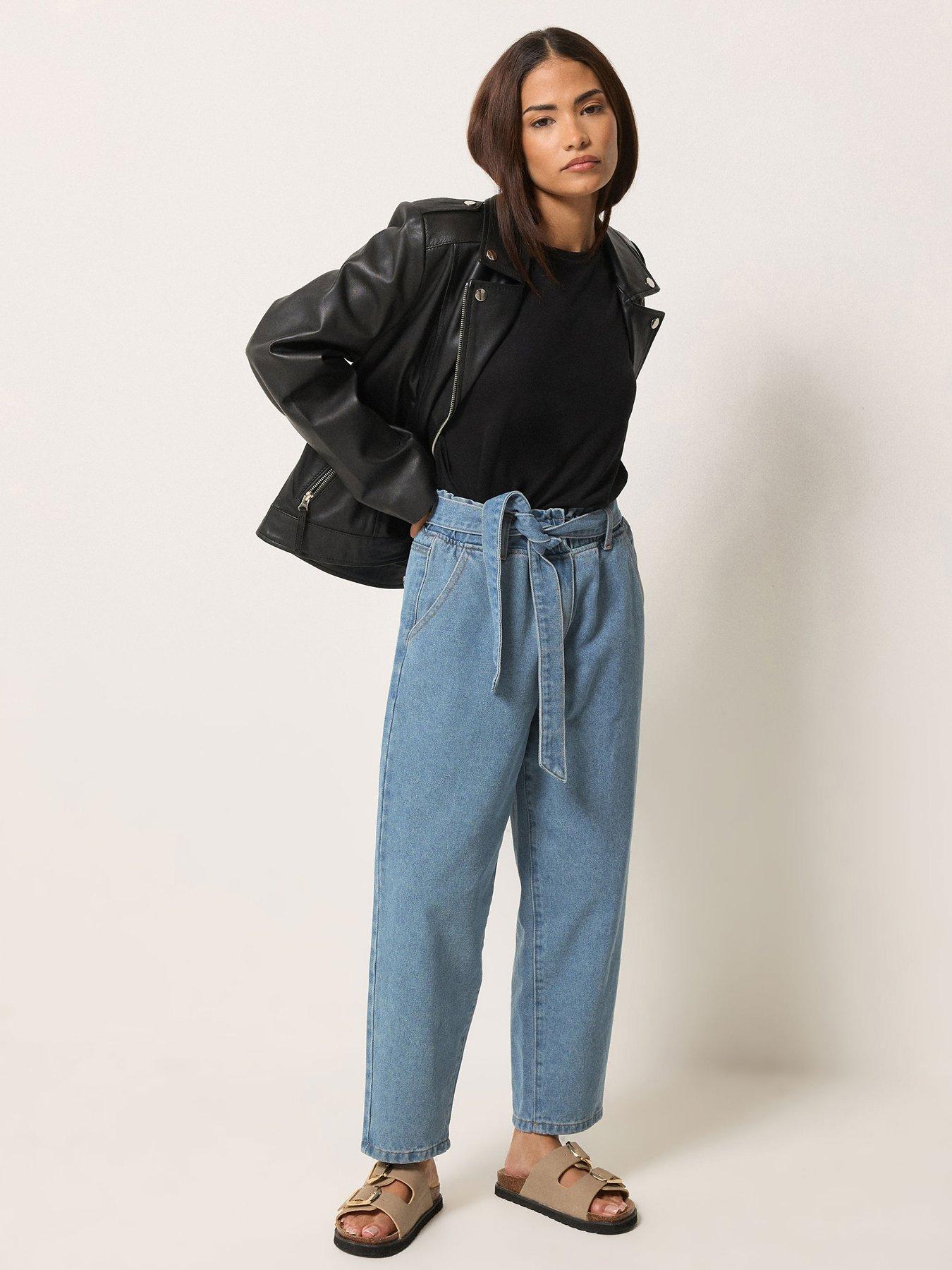 PixieGirl Petite Belt Paperbag Barrel Jeans