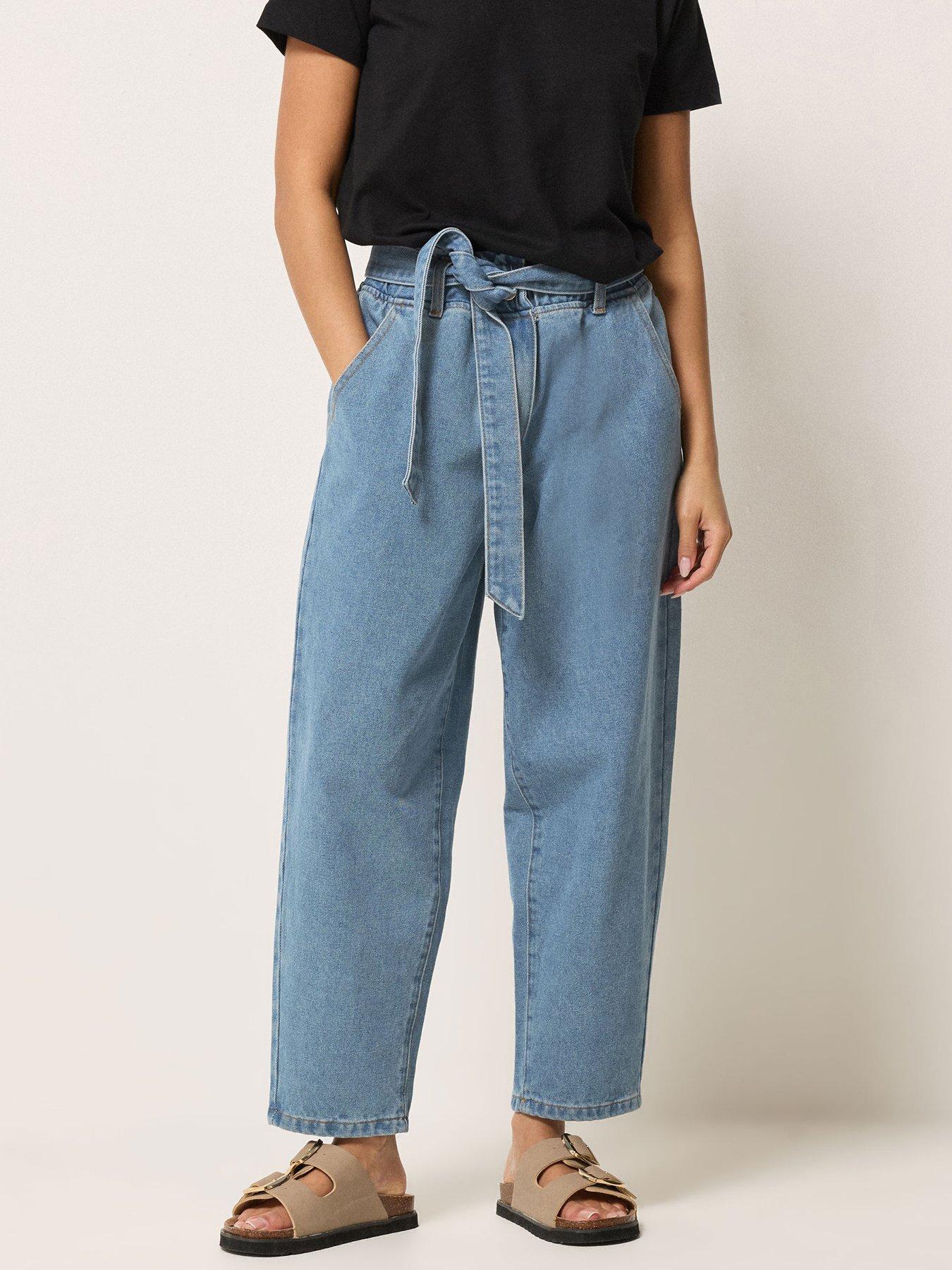 Image 3 of 4 of PixieGirl Petite Belt Paperbag Barrel Jeans