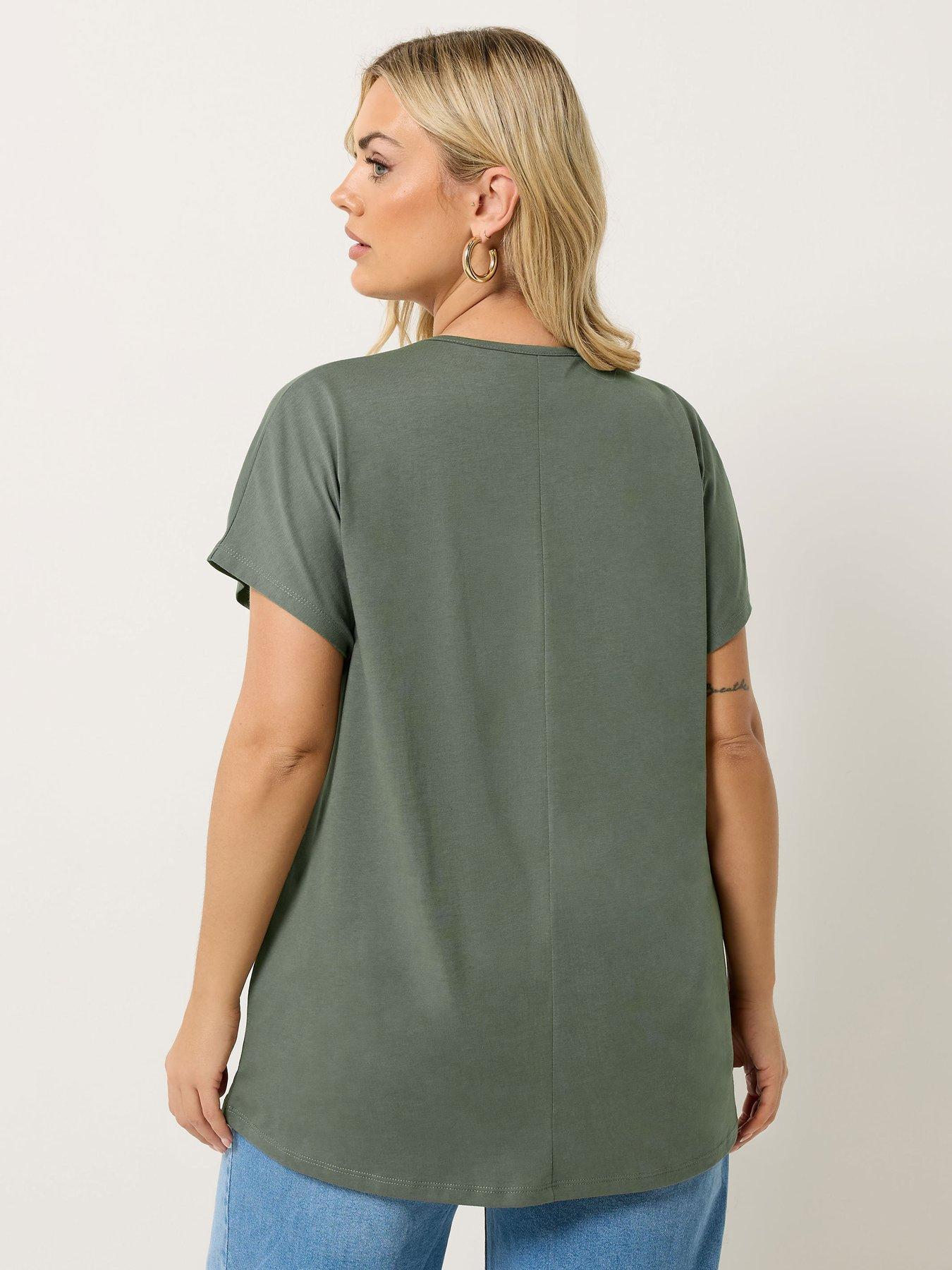Image 2 of 5 of Yours Curve Placement Laser Cut T-Shirt - Green
