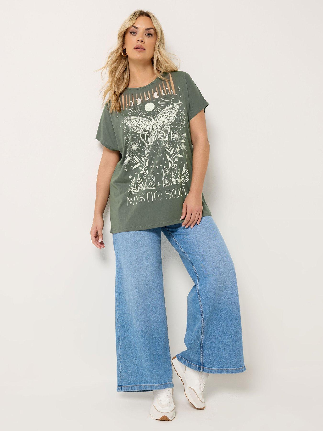 Image 3 of 5 of Yours Curve Placement Laser Cut T-Shirt - Green