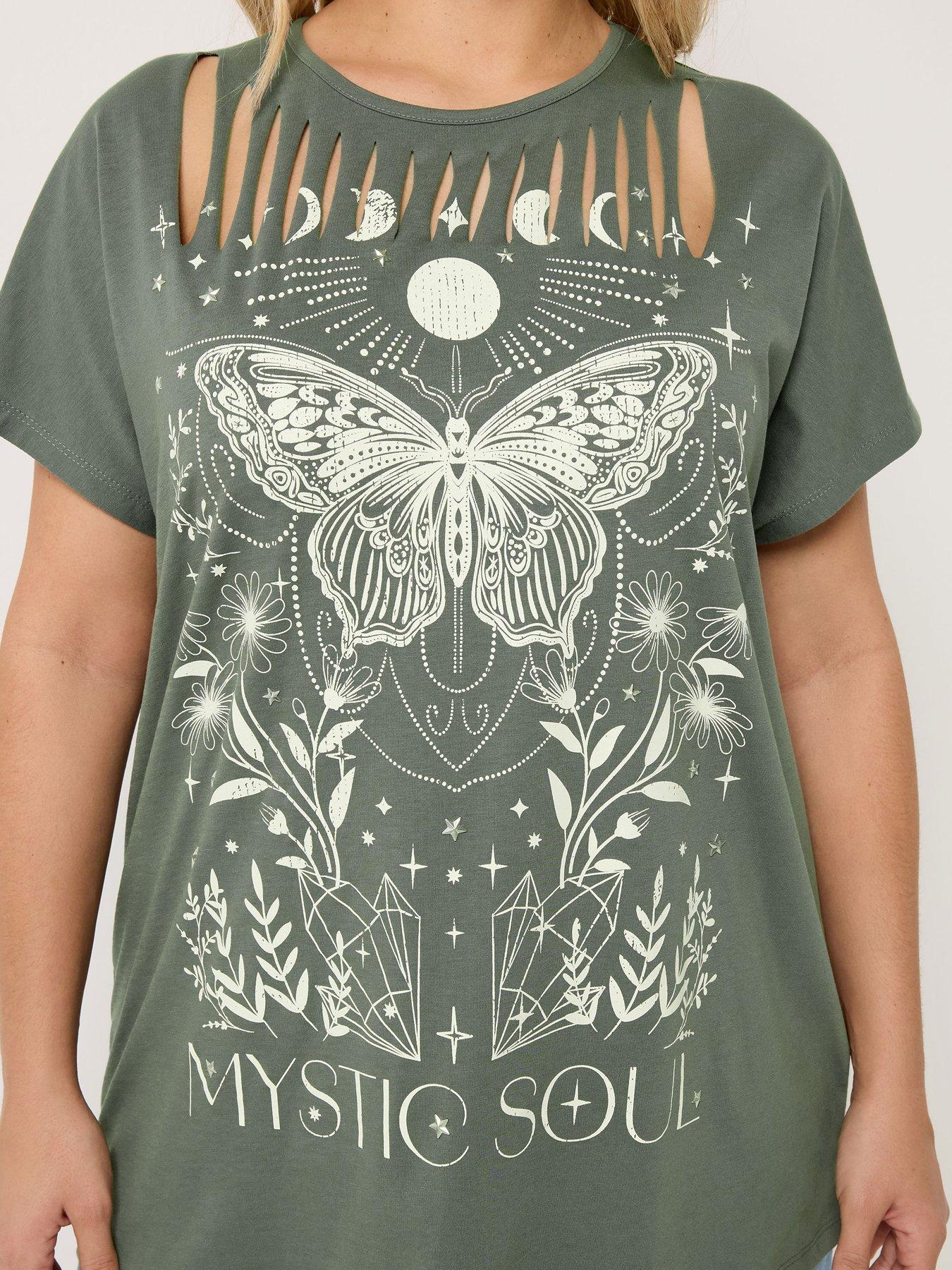 Image 4 of 5 of Yours Curve Placement Laser Cut T-Shirt - Green