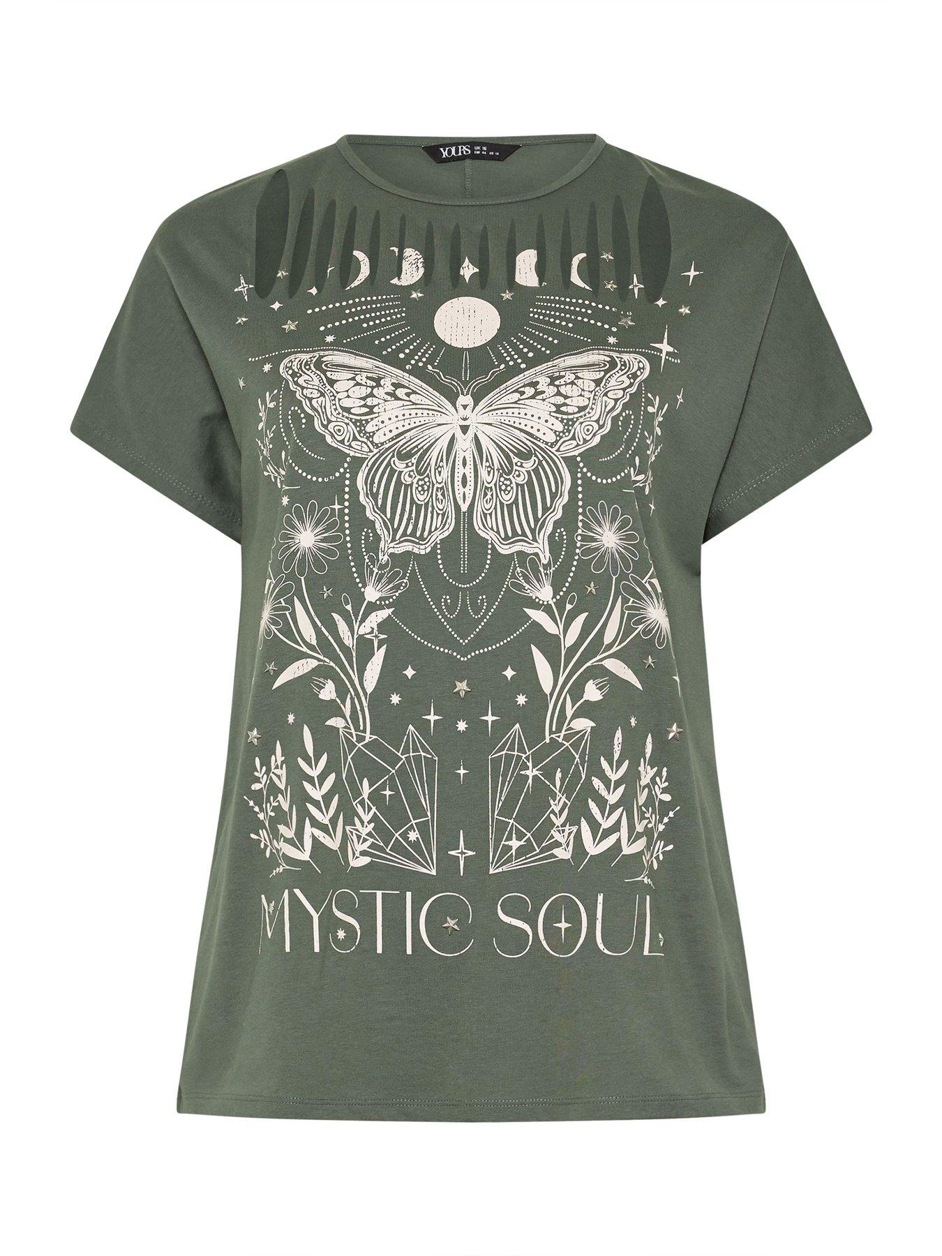 Image 5 of 5 of Yours Curve Placement Laser Cut T-Shirt - Green