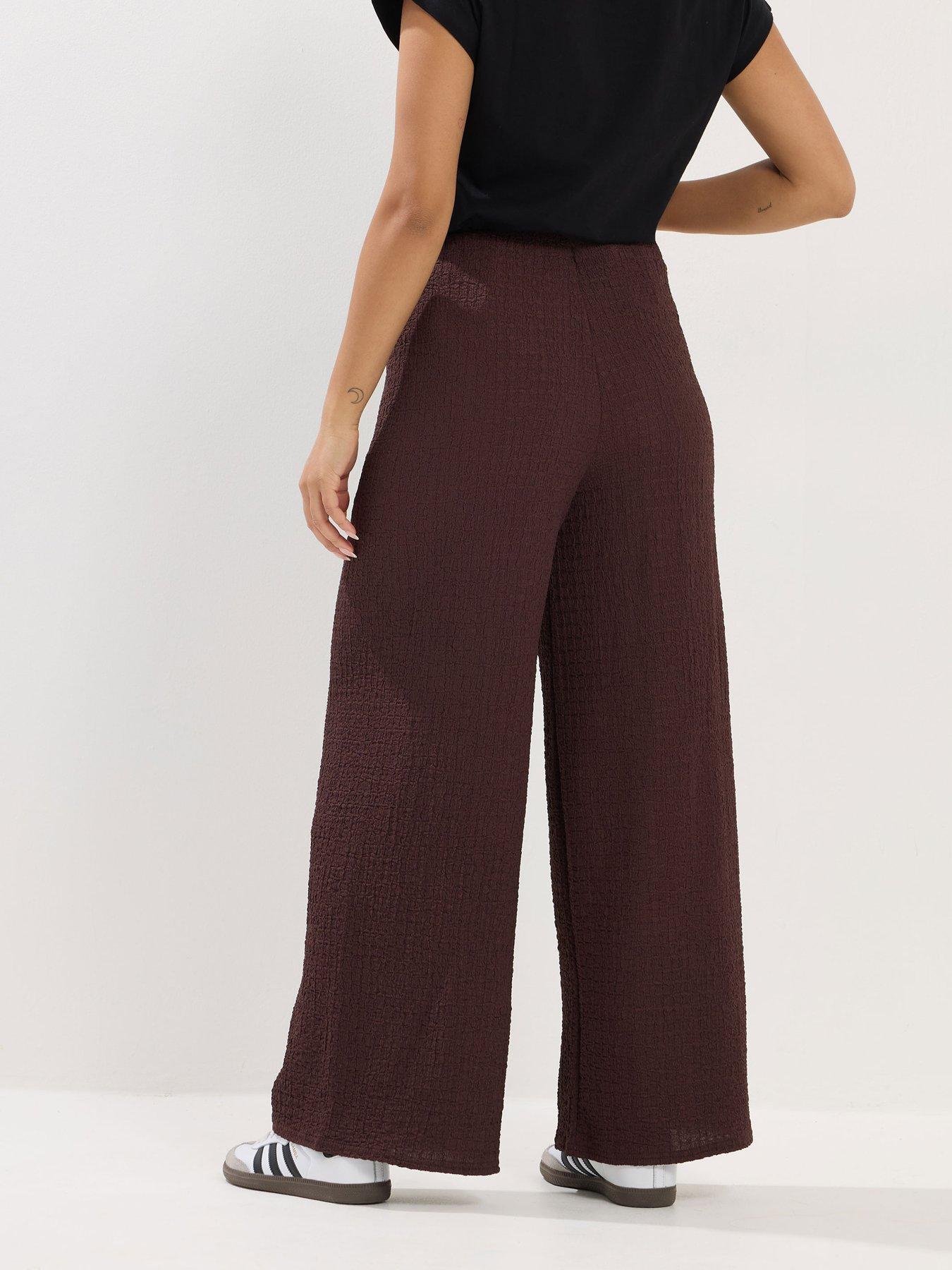pixiegirl-petite-textured-wide-leg-trouser-brownstillFront