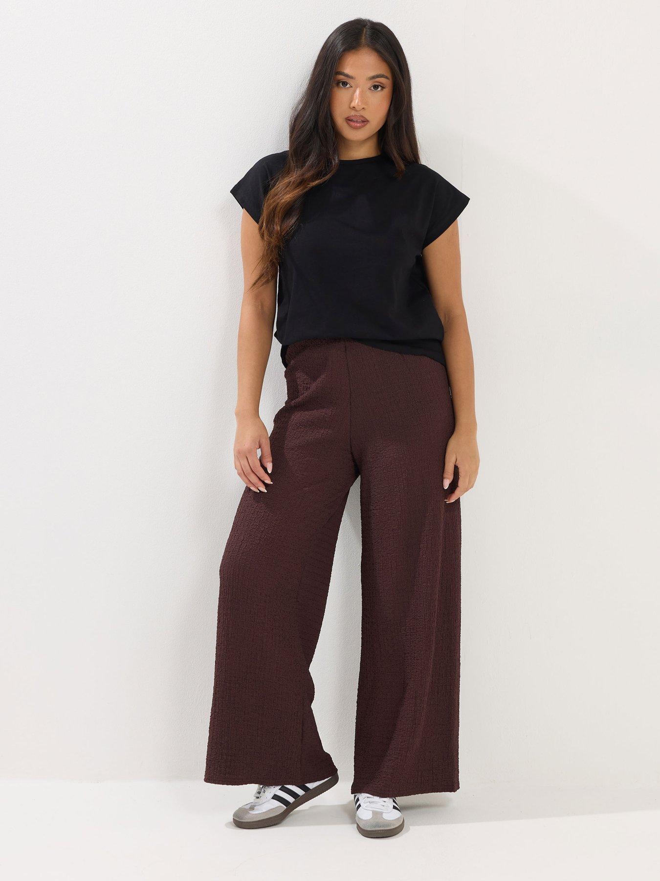 pixiegirl-petite-textured-wide-leg-trouser-brownback